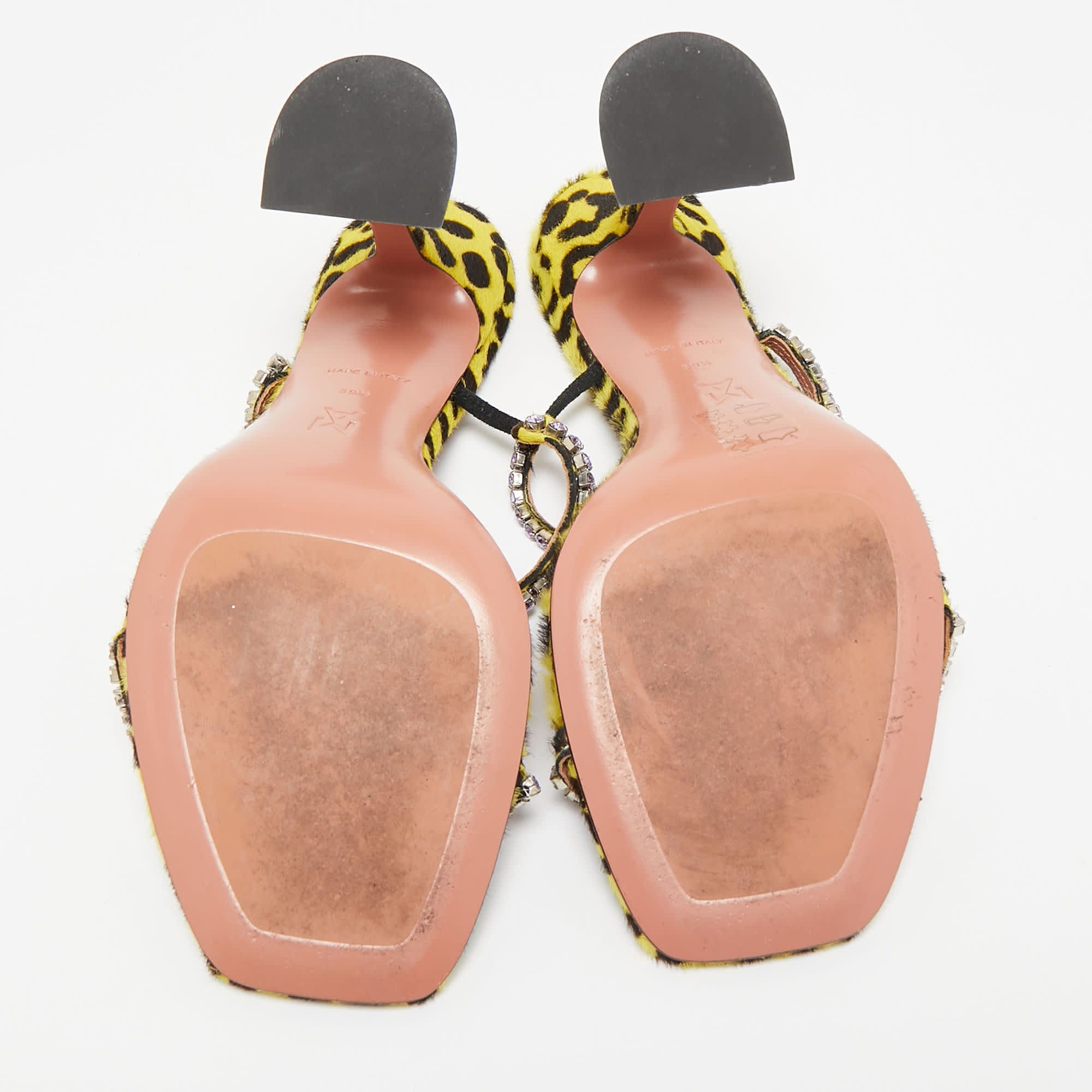 Amina Muaddi Yellow/black Calf Hair And Leather Gilda Slide Sandals