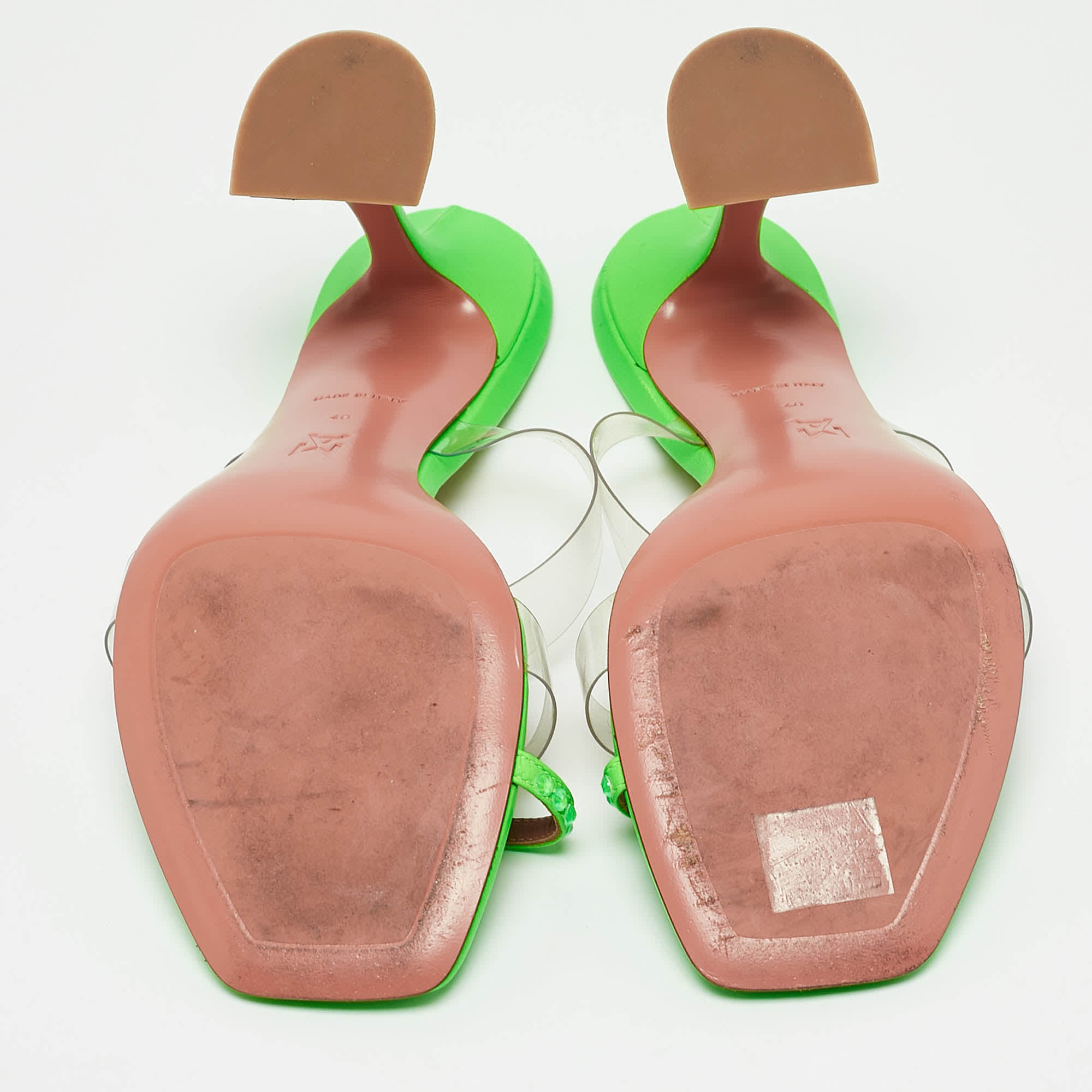 Amina Muaddi Green Leather And Pvc Lupita Slide Sandals
