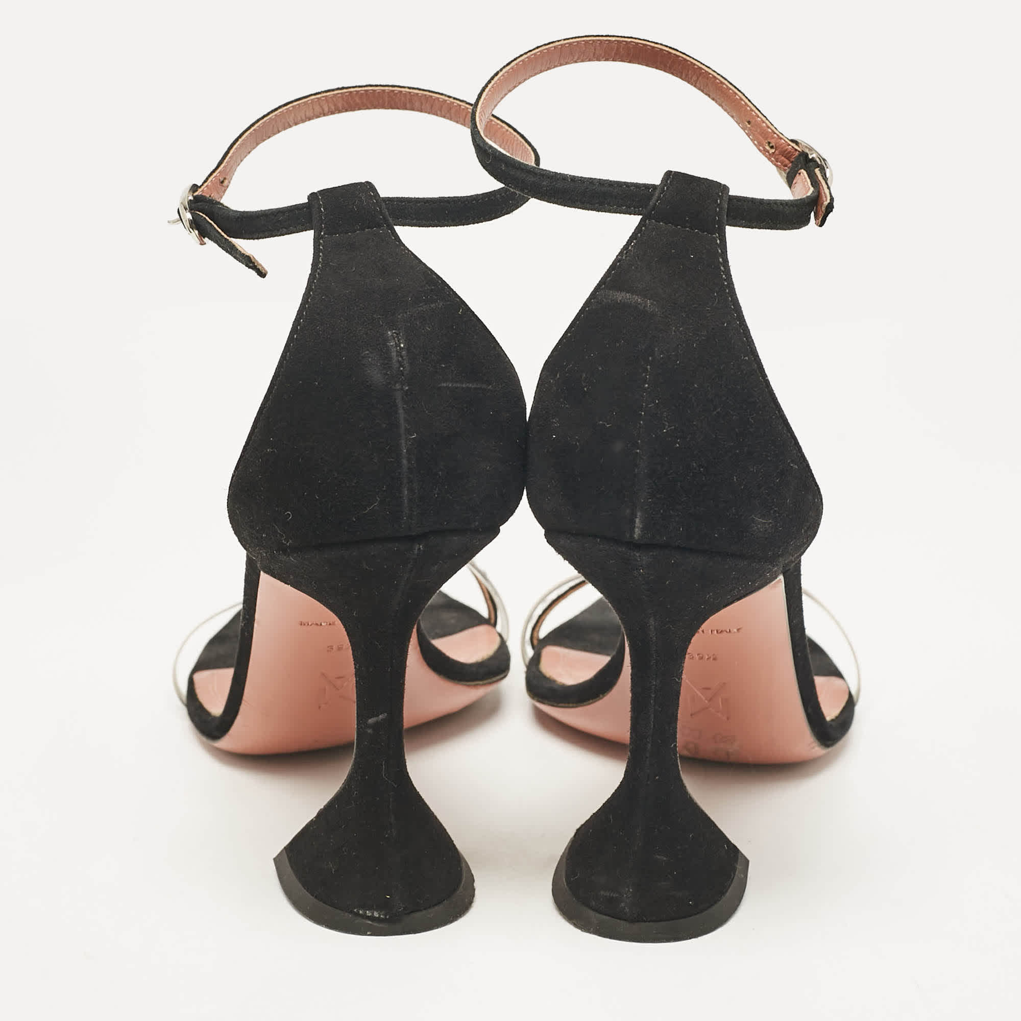 Amina Muaddi Black Suede And Pvc Vita Crystal Ankle Strap Sandals