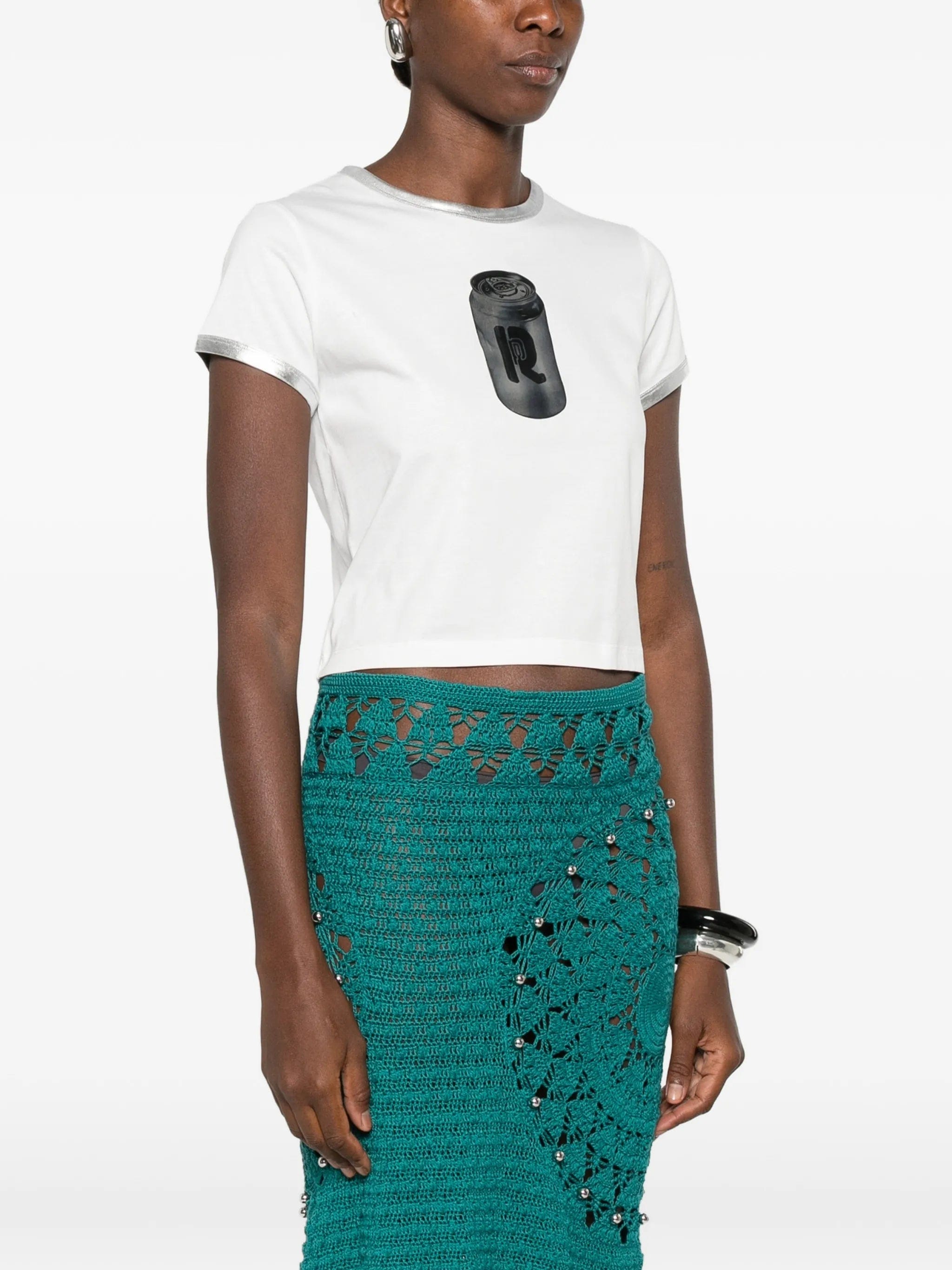 Rabanne graphic - print metallic - trim cropped T - shirt