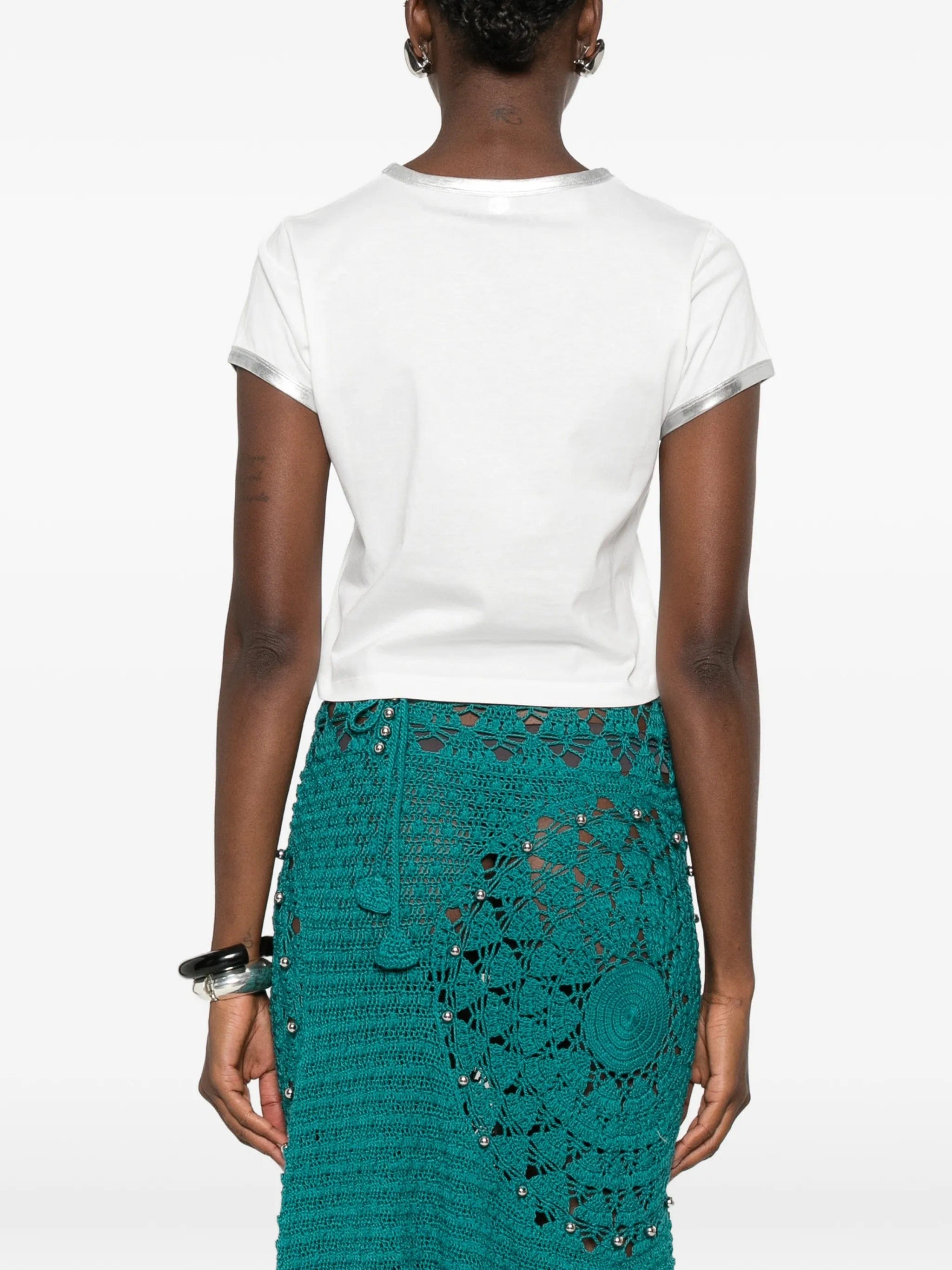 Rabanne graphic - print metallic - trim cropped T - shirt