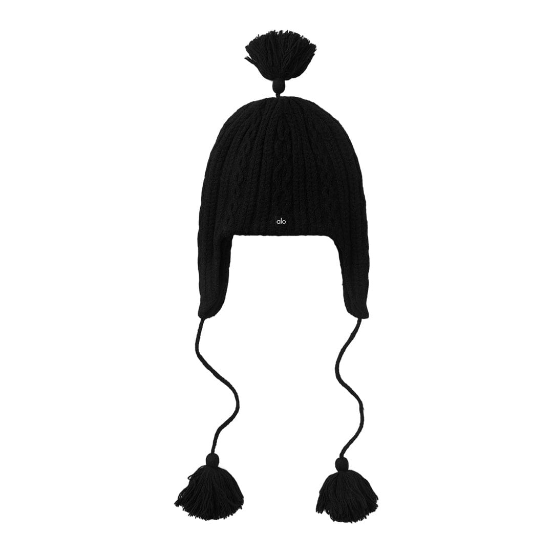 ALO Yoga alo Cable Knit Winter Bliss Earflap Beanie - Black