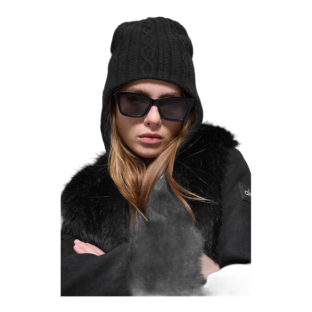 ALO Yoga alo Cable Knit Winter Bliss Earflap Beanie - Black