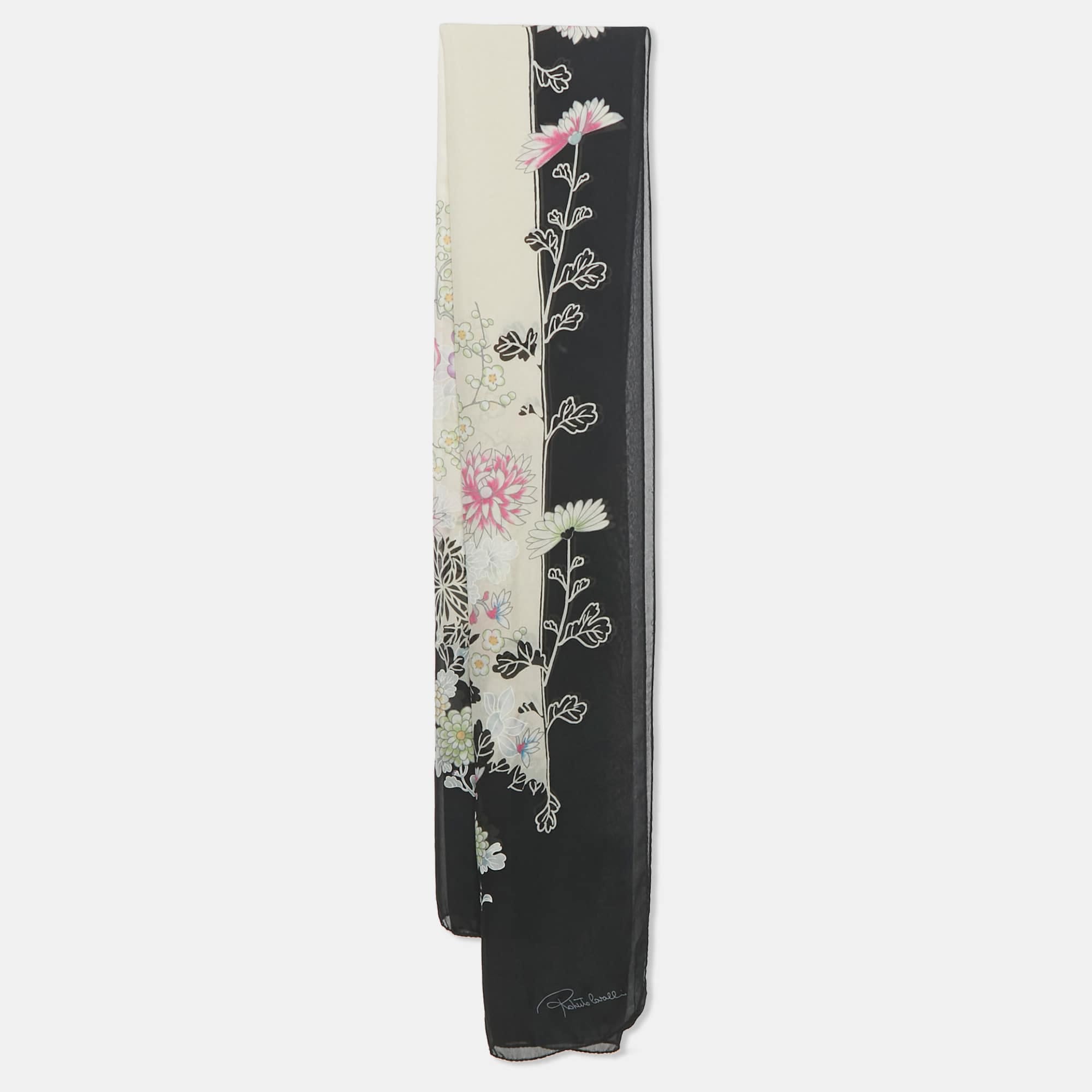 Roberto Cavalli Multicolor Floral Printed Silk Scarf