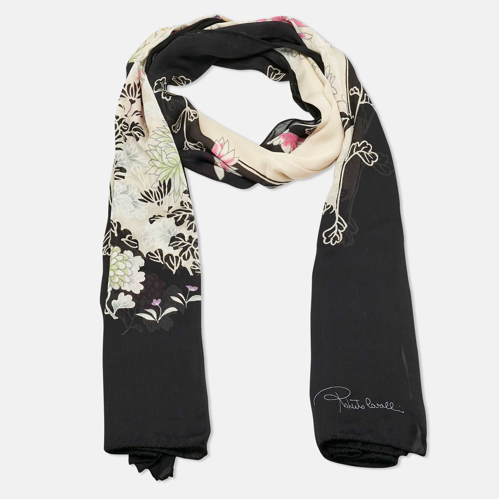 Roberto Cavalli Multicolor Floral Printed Silk Scarf