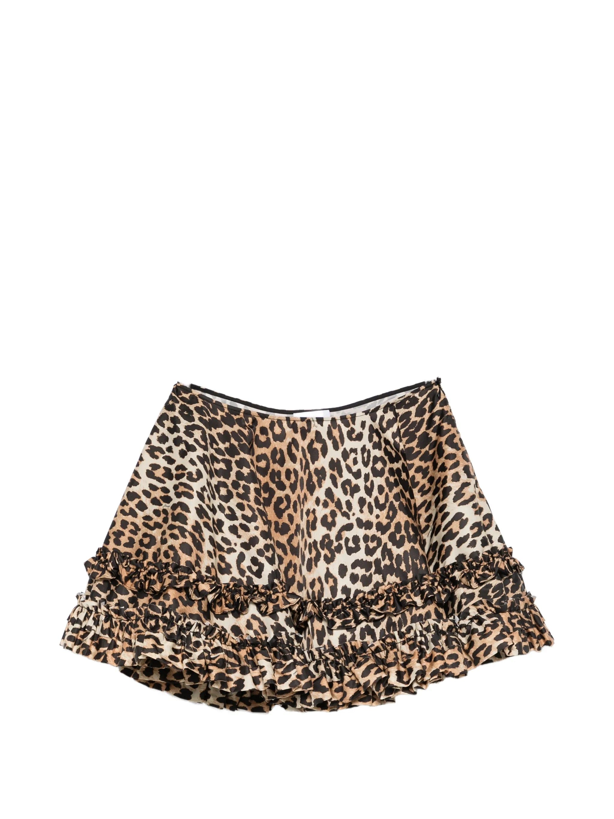 GANNI ruffled leopard - print mini skirt