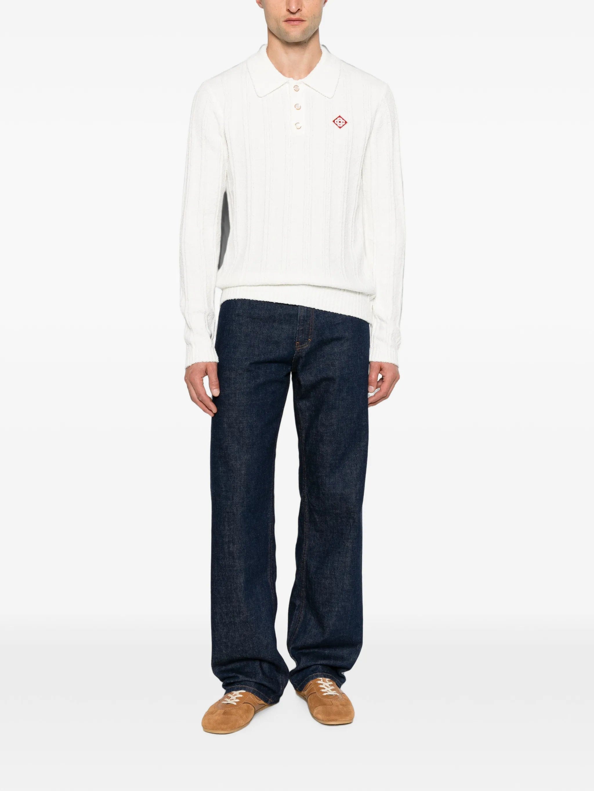 Casablanca ribbed - knit logo - patch polo shirt