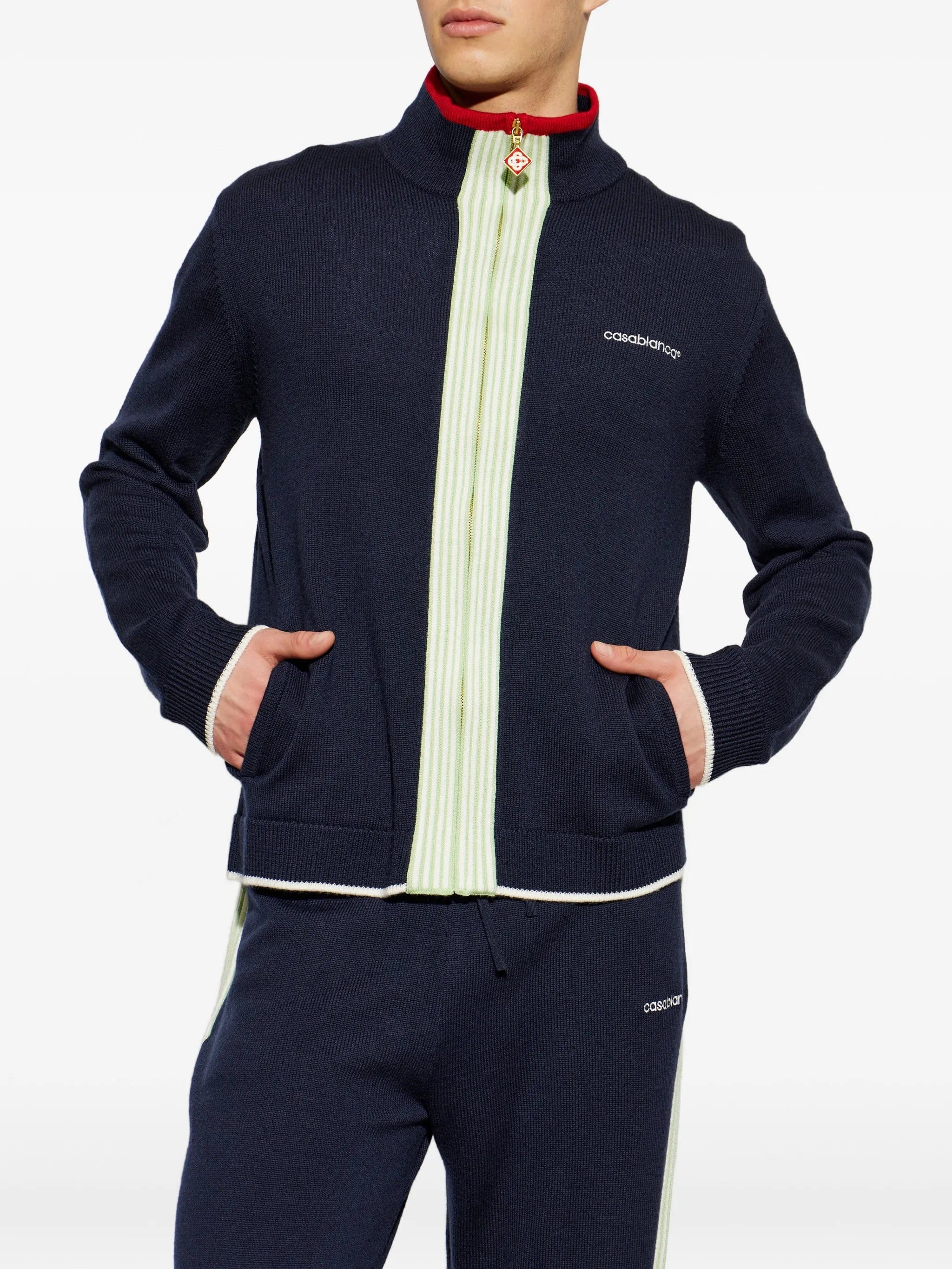 Casablanca logo - embroidered zip - up cardigan