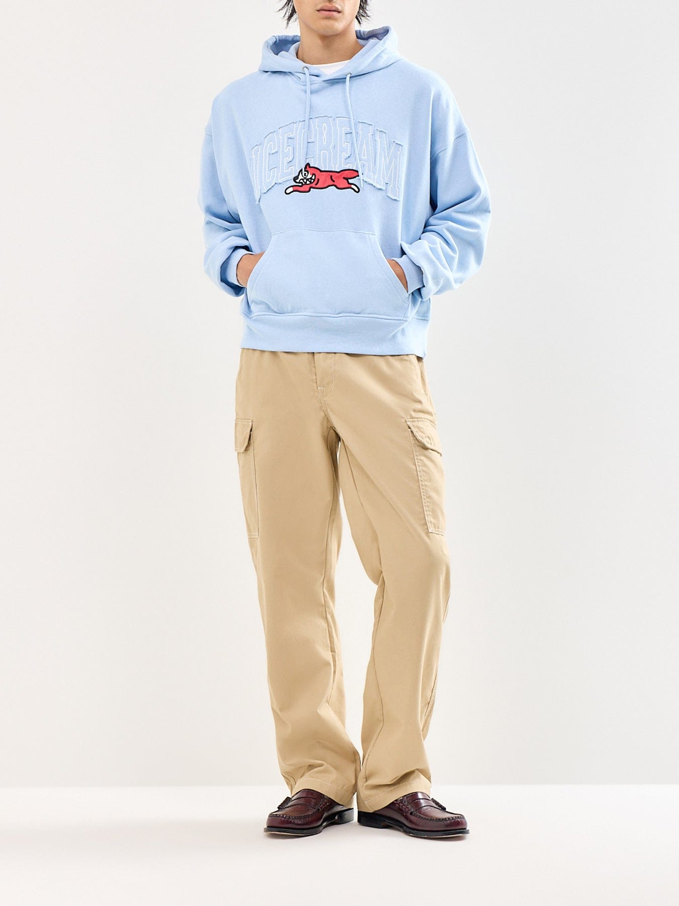 Icecream College Applique Running Dog Popover Hoodie Blue