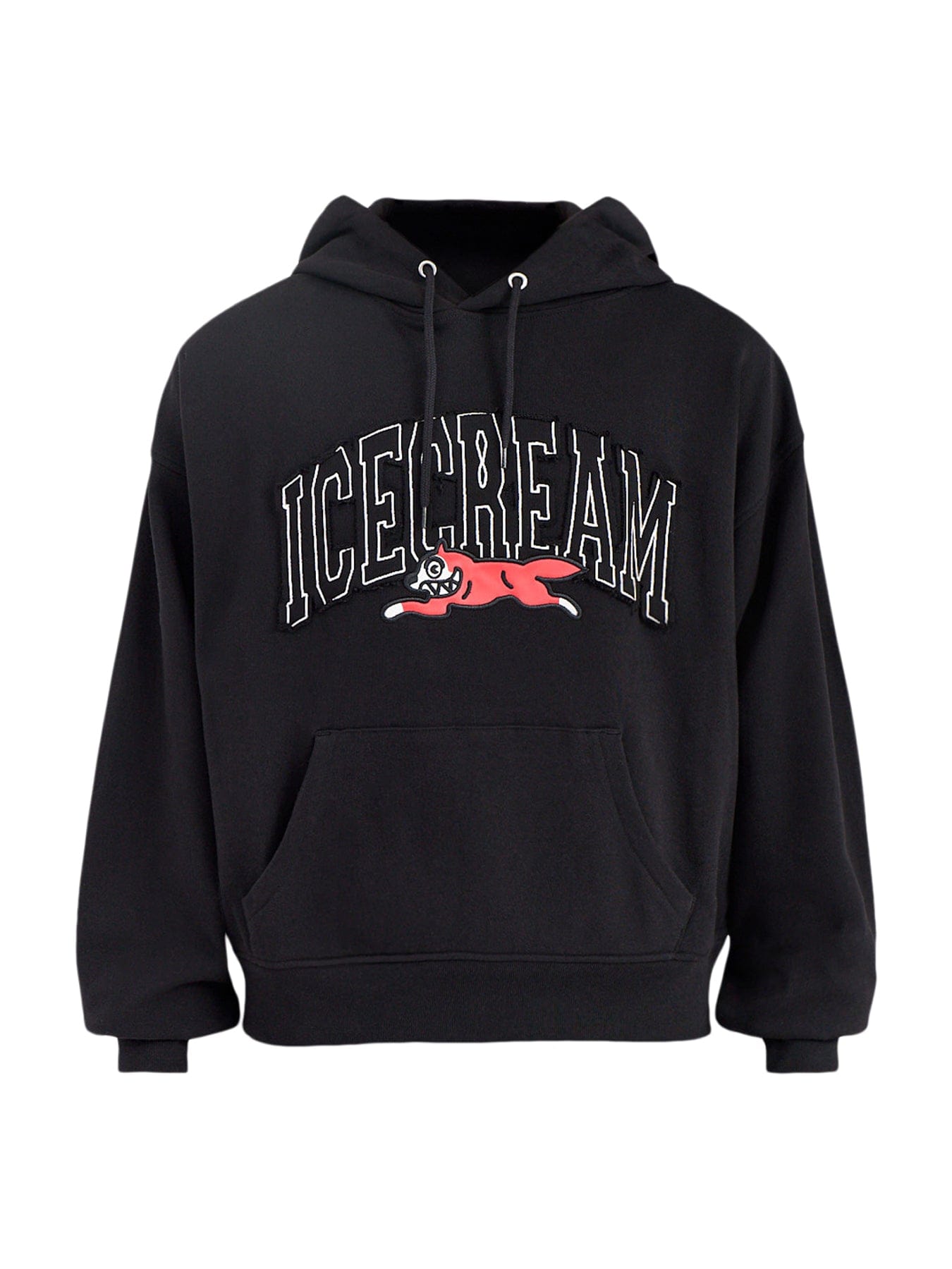 Icecream College Applique Running Dog Popover Hoodie Black