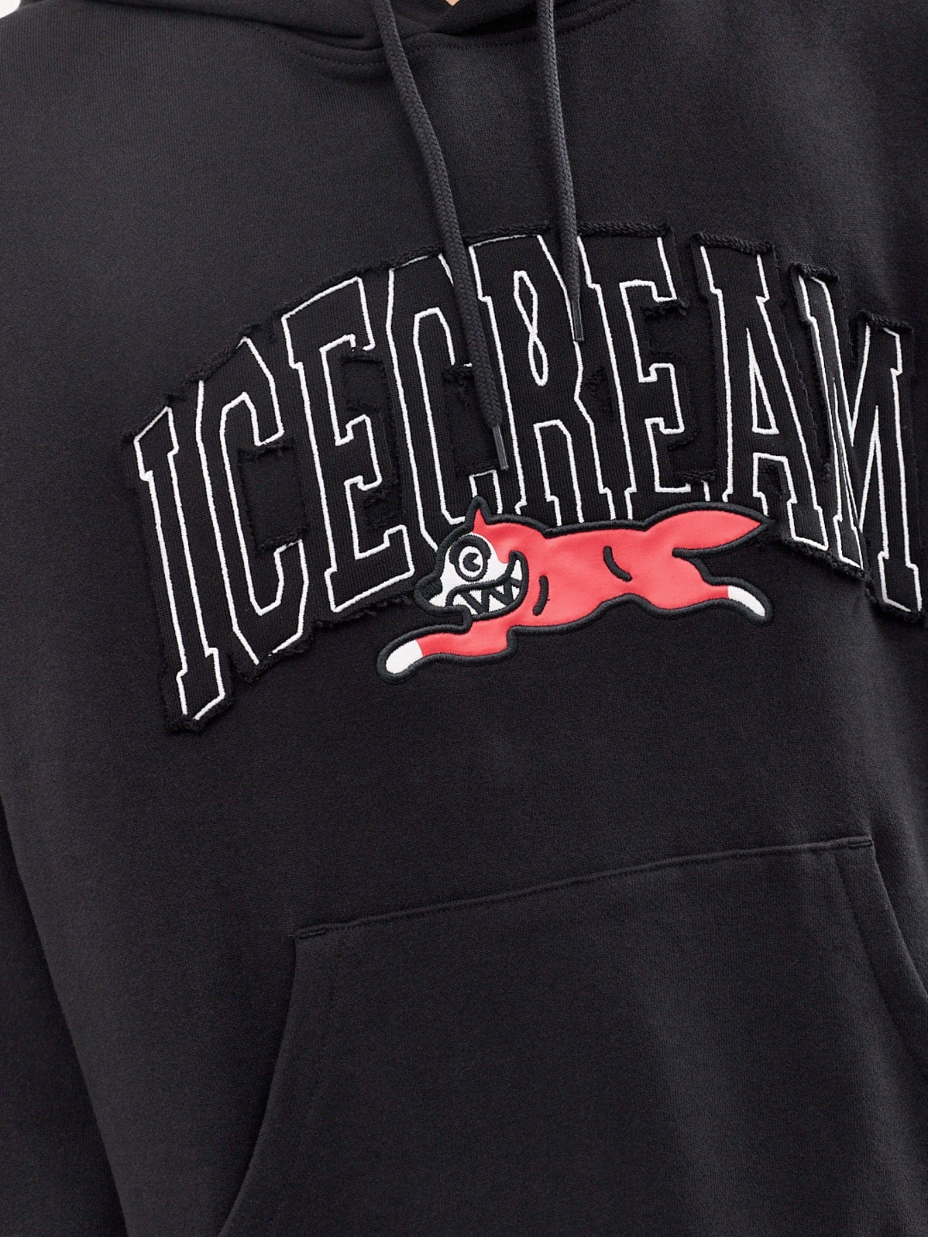 Icecream College Applique Running Dog Popover Hoodie Black