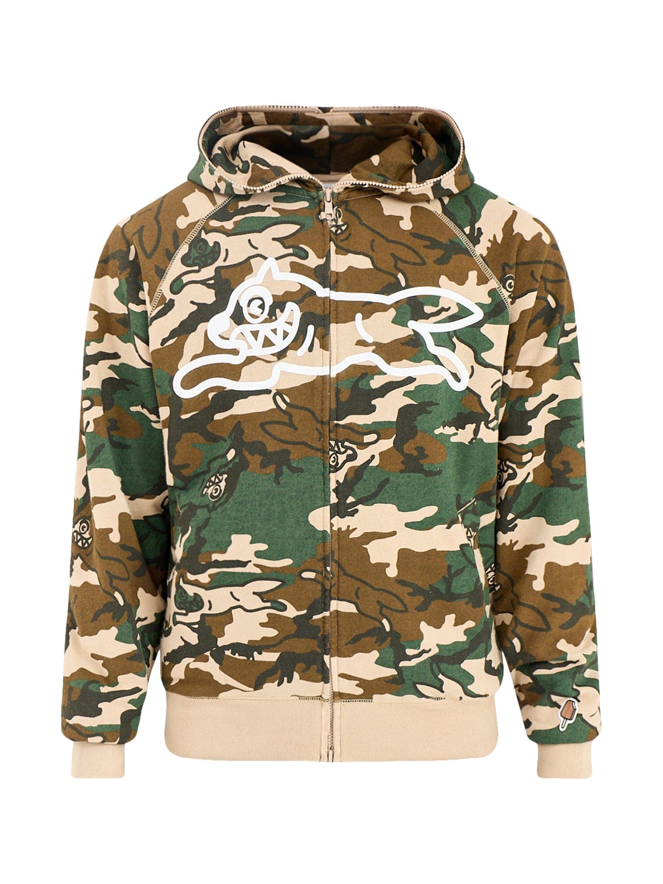 Icecream Running Dog Woodland Camo Zip Through Hoodie Multi