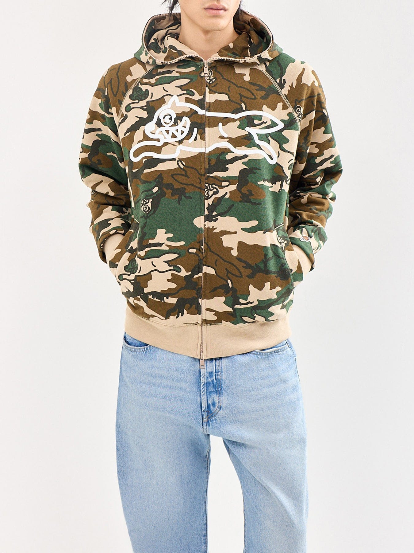 Icecream Running Dog Woodland Camo Zip Through Hoodie Multi
