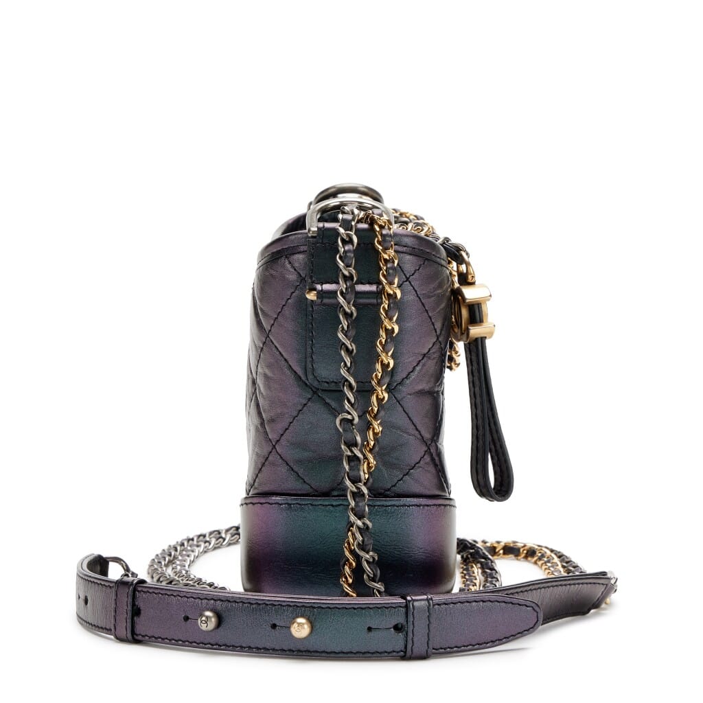 Iridescent Black and Purple Quilted Calfskin Small Gabrielle Hobo Bag Aged Gold, Gold, Silver and Ruthenium Hardware, 2019