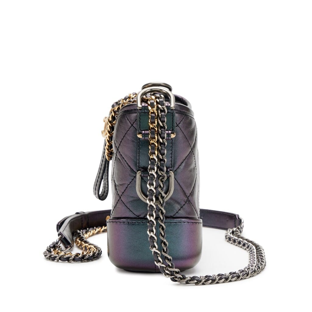 Iridescent Black and Purple Quilted Calfskin Small Gabrielle Hobo Bag Aged Gold, Gold, Silver and Ruthenium Hardware, 2019