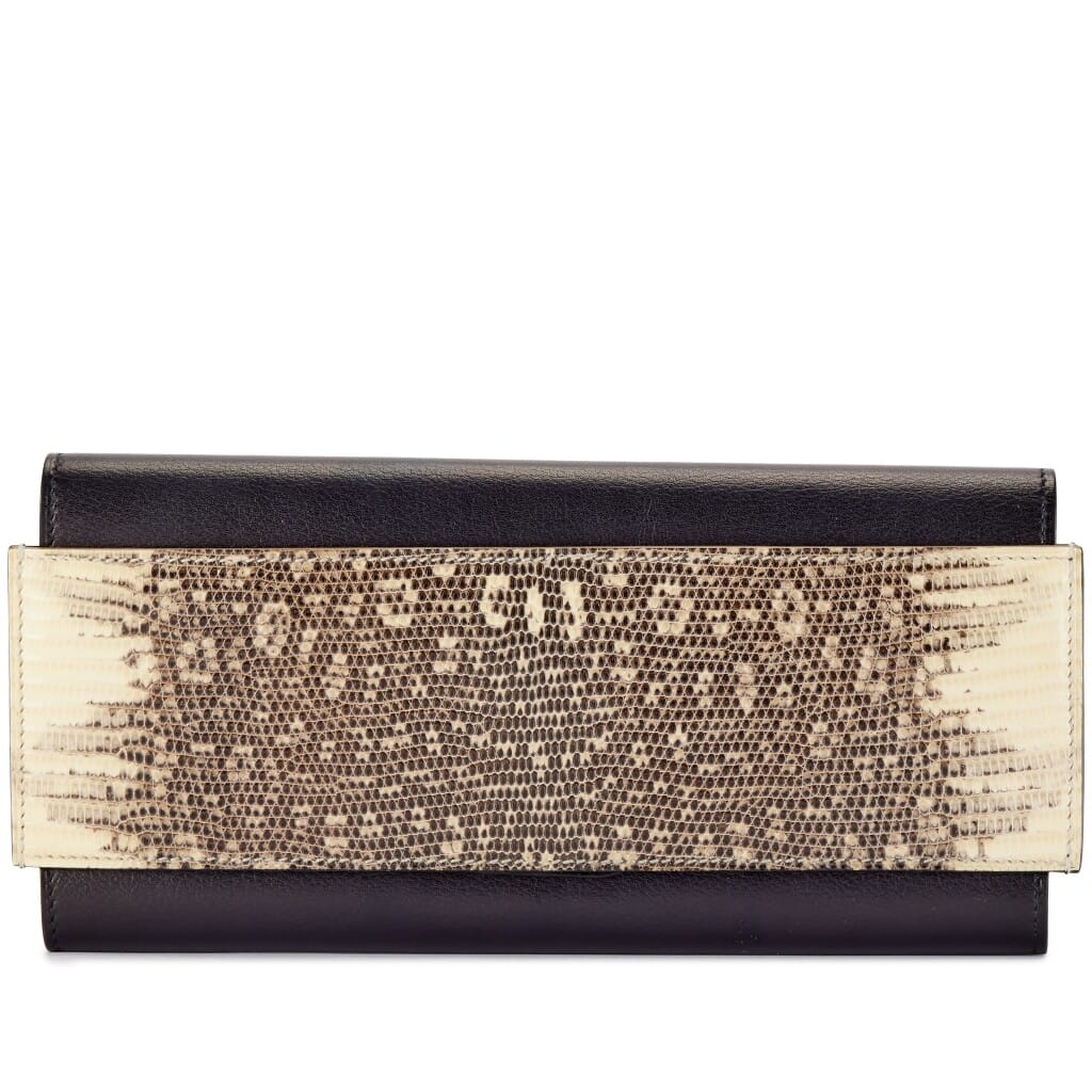 Black Swift and Ombré Lizard Passant Long Wallet Clutch Palladium Hardware, 2018