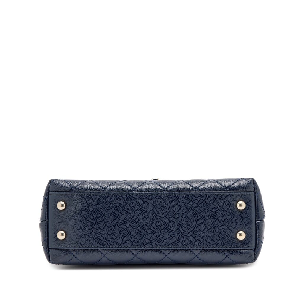 Navy Blue Quilted Caviar Lizard Embossed Mini Coco Top Handle Flap Bag Gold Hardware, 2021