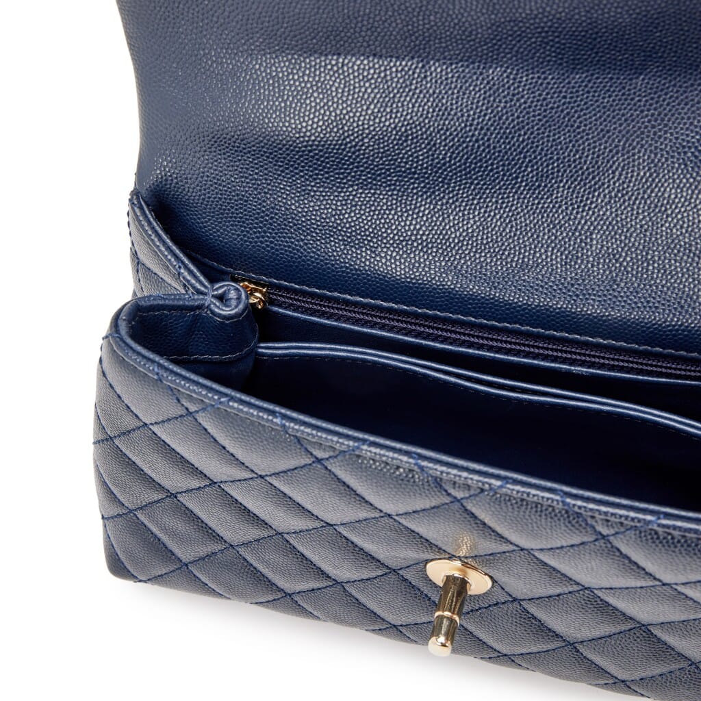Navy Blue Quilted Caviar Lizard Embossed Mini Coco Top Handle Flap Bag Gold Hardware, 2021