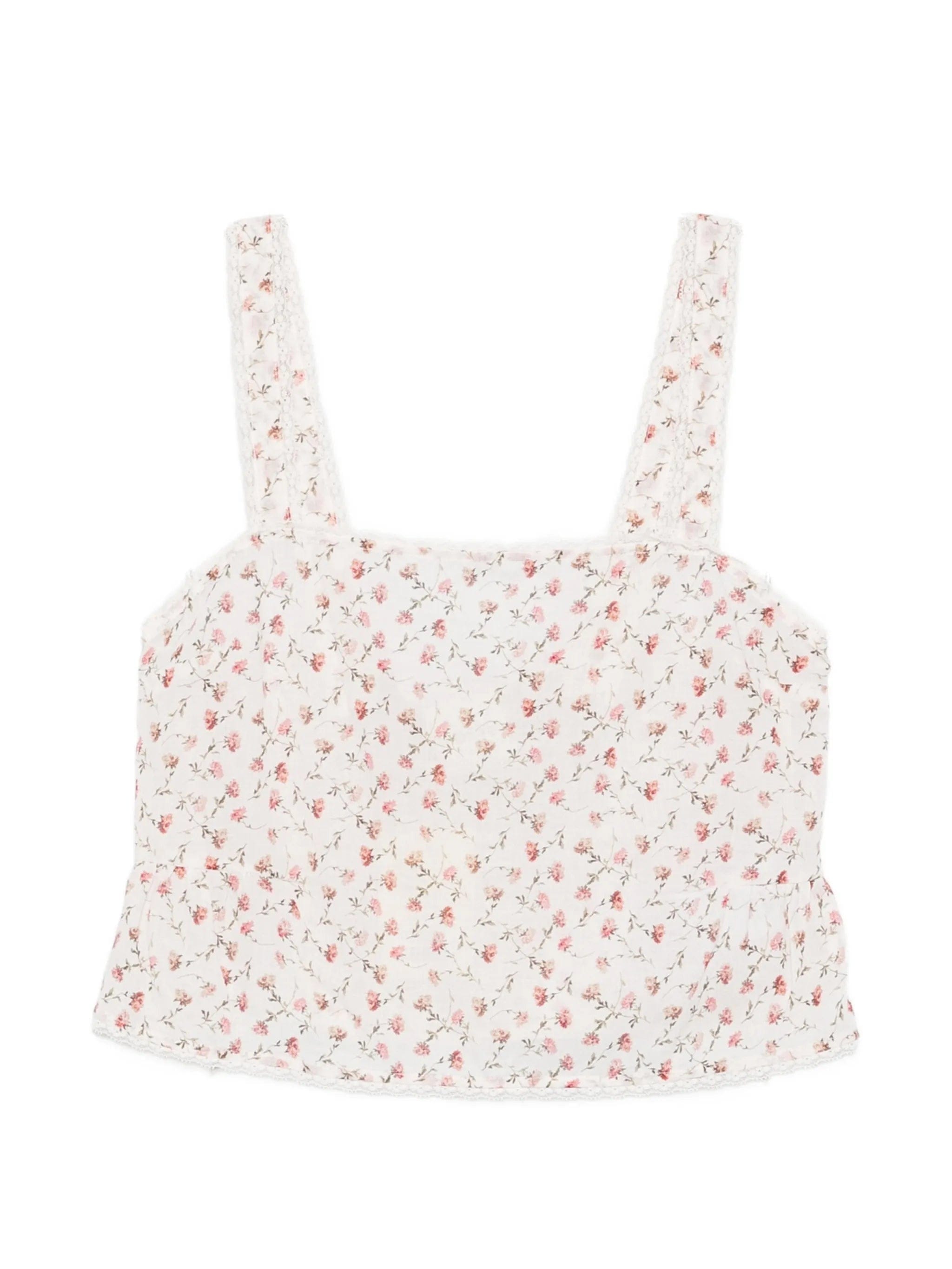 Posse Charlotte floral - print lace - trim cotton tank top