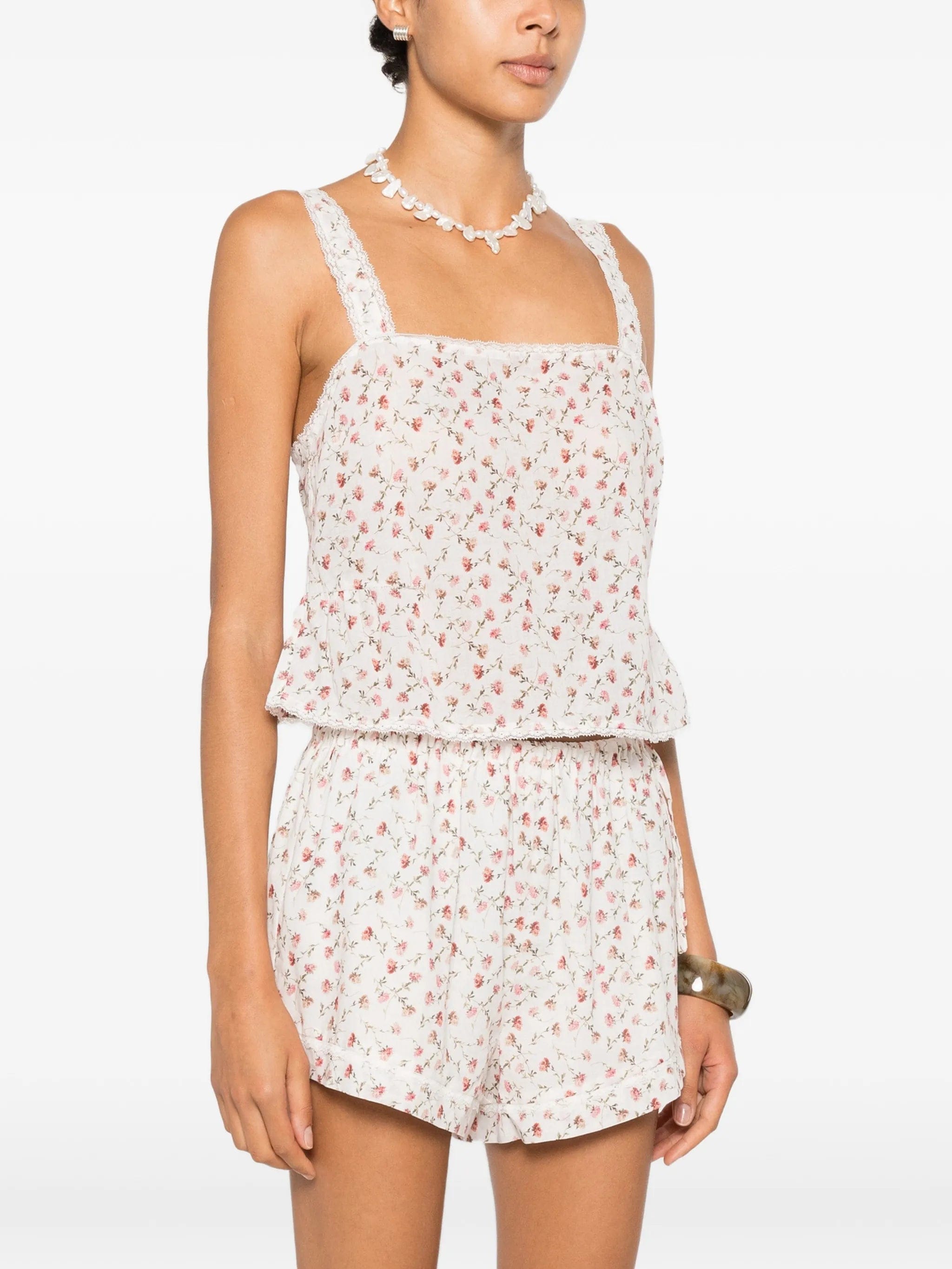 Posse Charlotte floral - print lace - trim cotton tank top