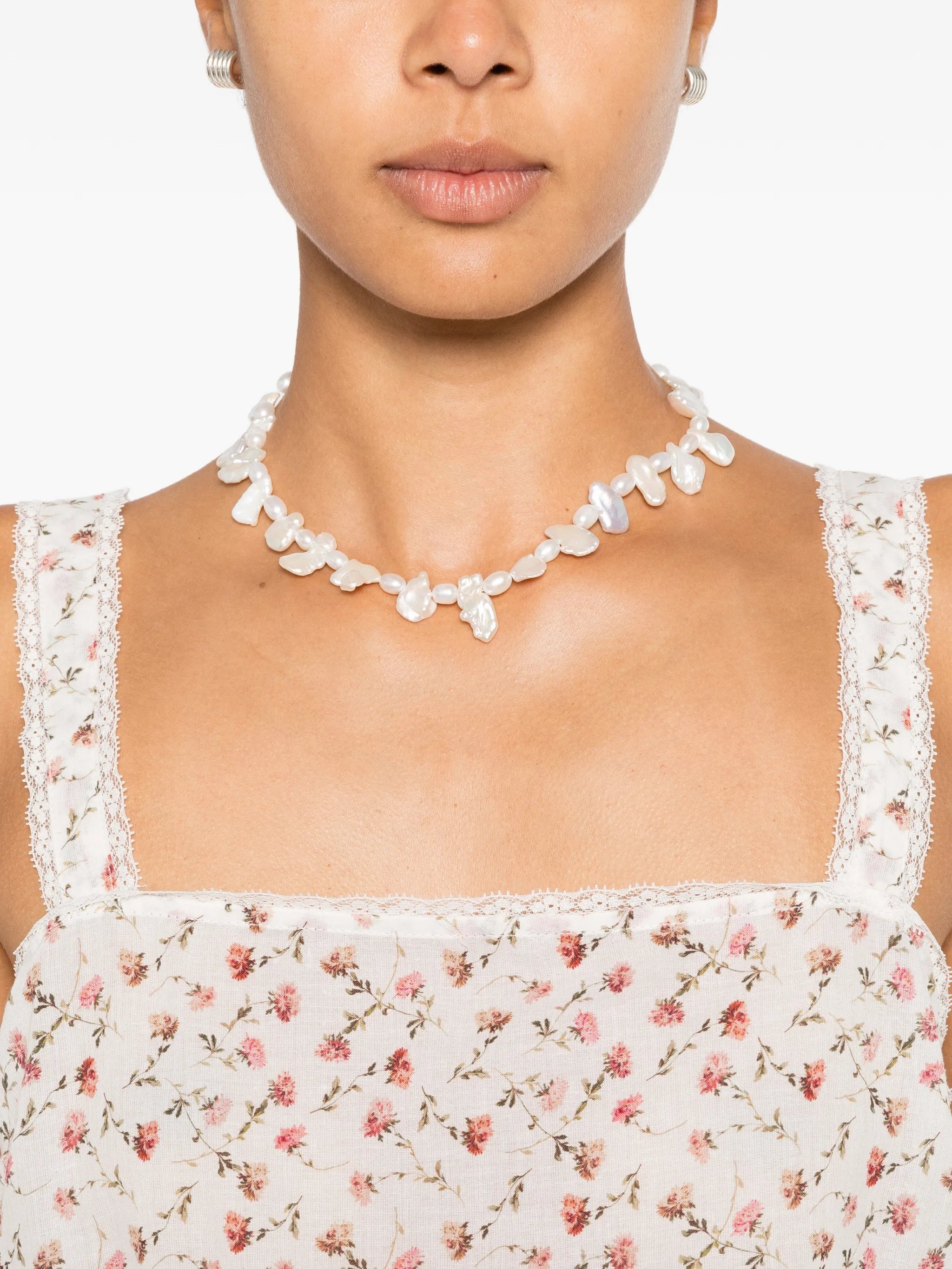 Posse Charlotte floral - print lace - trim cotton tank top
