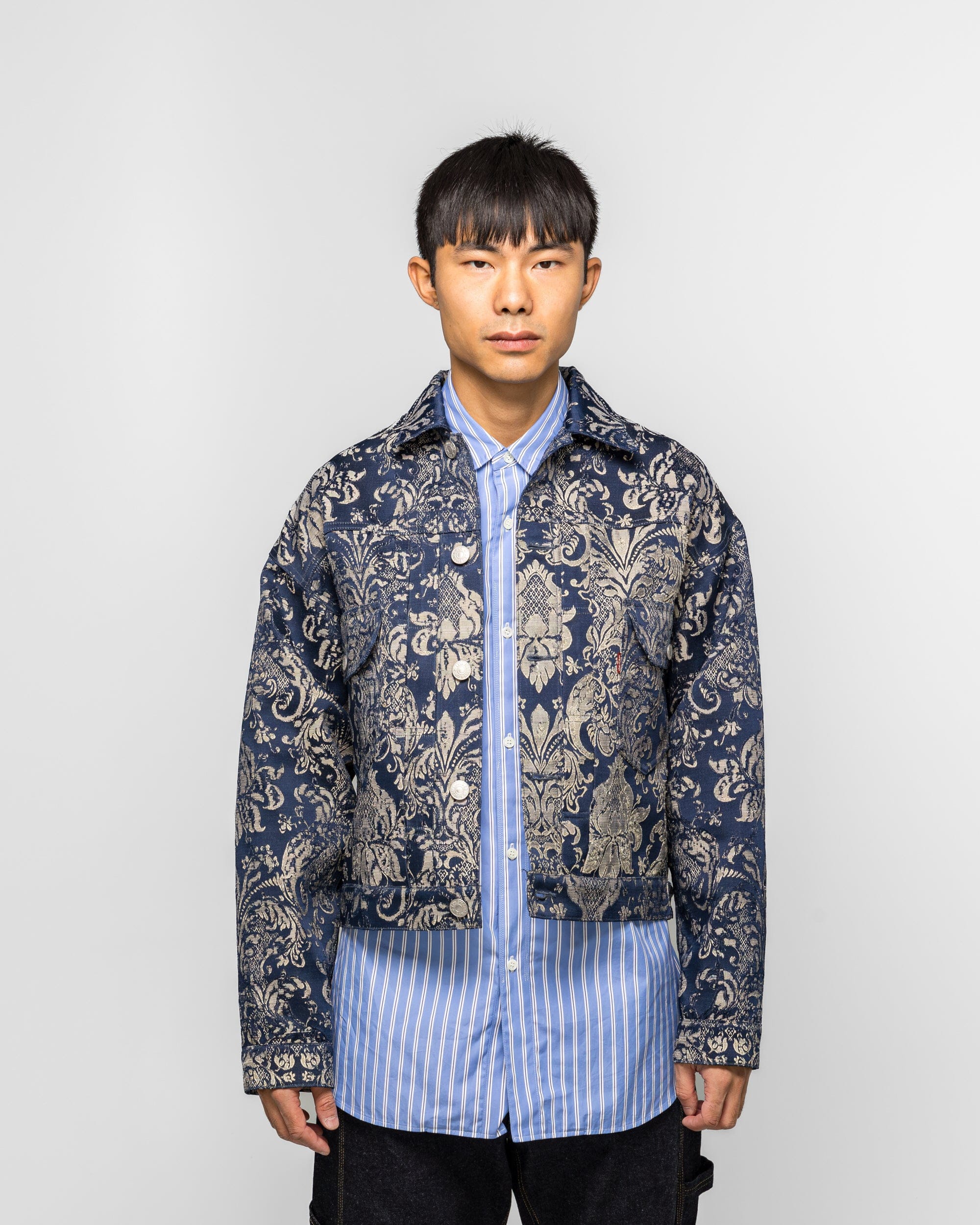 Junya Watanabe MAN Polyester Rayon Damask Blouson x Levi's - Navy/Beige