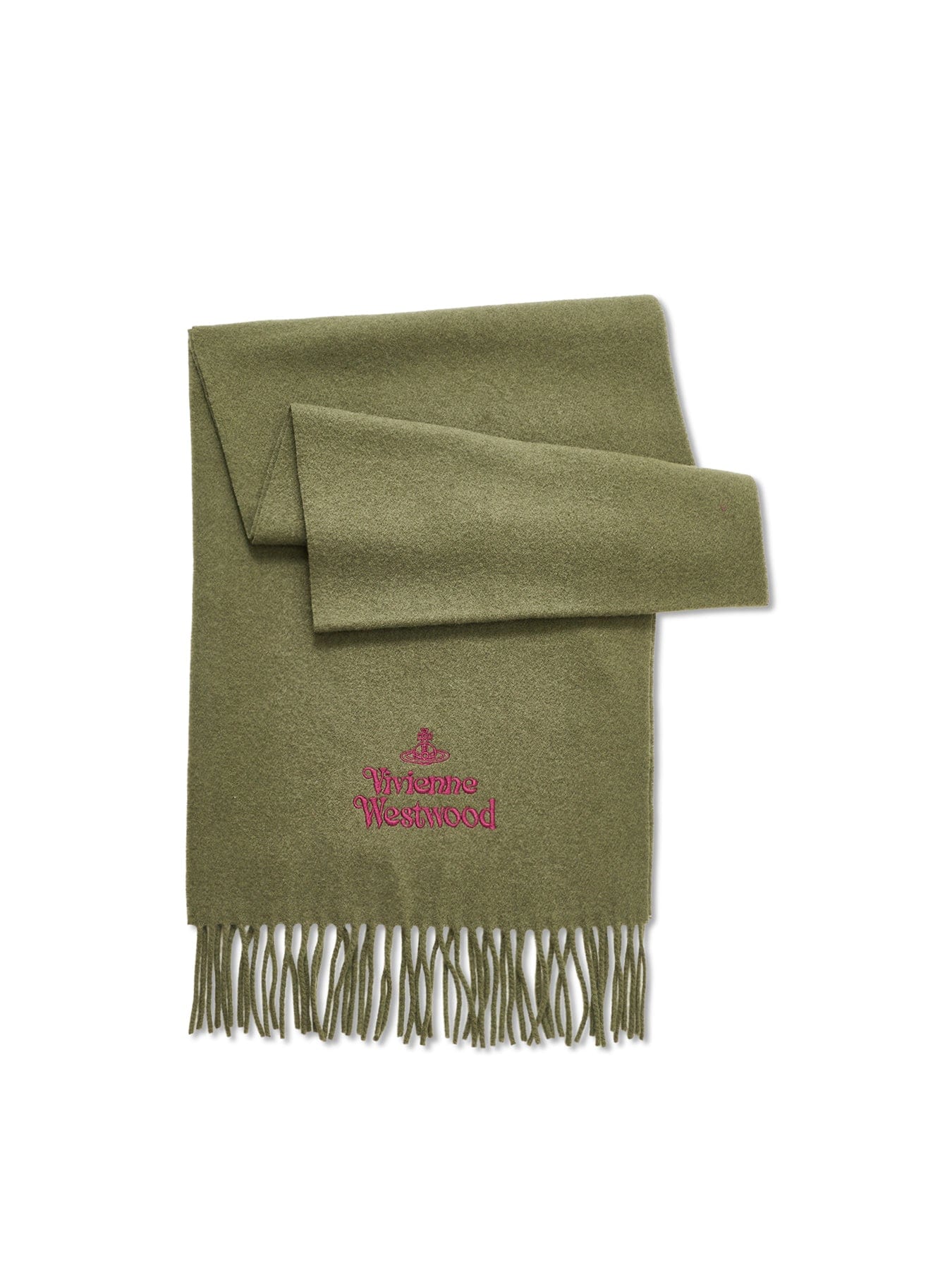 Vivienne Westwood Embroidered Logo Wool Scarf Green