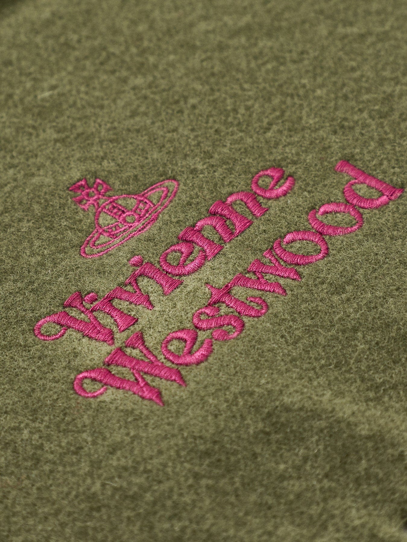 Vivienne Westwood Embroidered Logo Wool Scarf Green