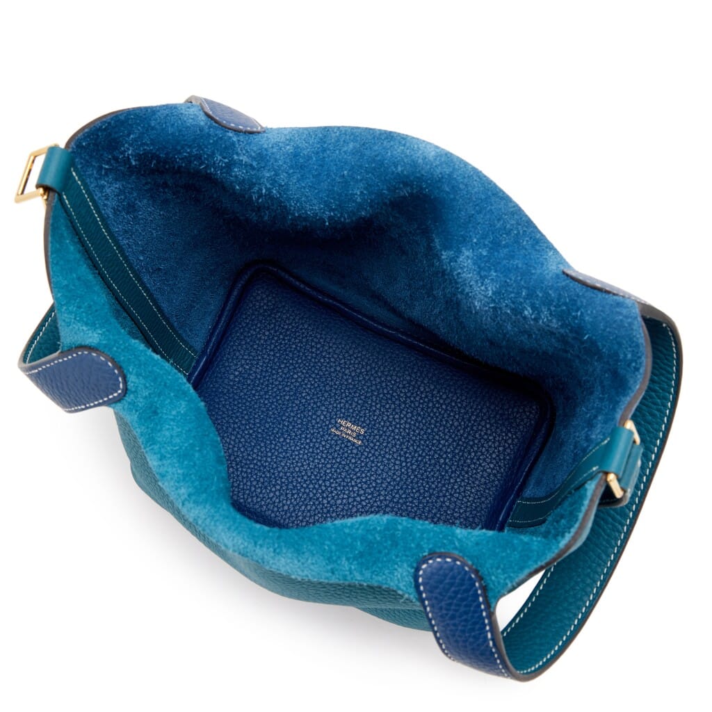 Deep Bleu Vert Bosphore Bicolor Taurillon Clemence Casaque Picotin Lock 18 Gold Hardware, 2019