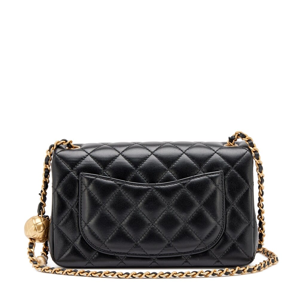Black Quilted Lambskin Pearl Crush Mini Rectangular Flap Bag Aged Gold Hardware, 2026