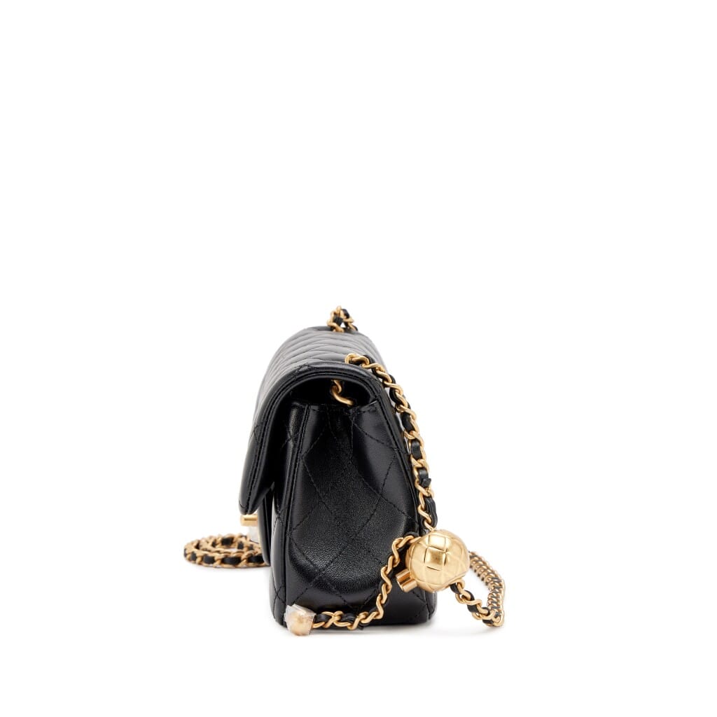 Black Quilted Lambskin Pearl Crush Mini Rectangular Flap Bag Aged Gold Hardware, 2026