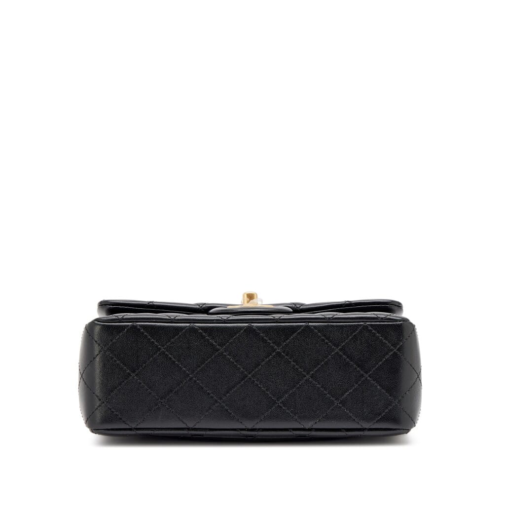 Black Quilted Lambskin Pearl Crush Mini Rectangular Flap Bag Aged Gold Hardware, 2026