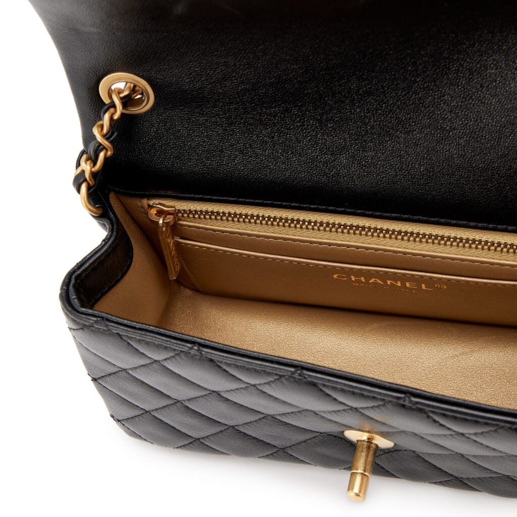 Black Quilted Lambskin Pearl Crush Mini Rectangular Flap Bag Aged Gold Hardware, 2026