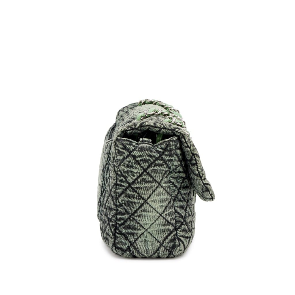 Green and Black Quilted Denim Denimpression Large Flap Bag Silver Hardware, 2020