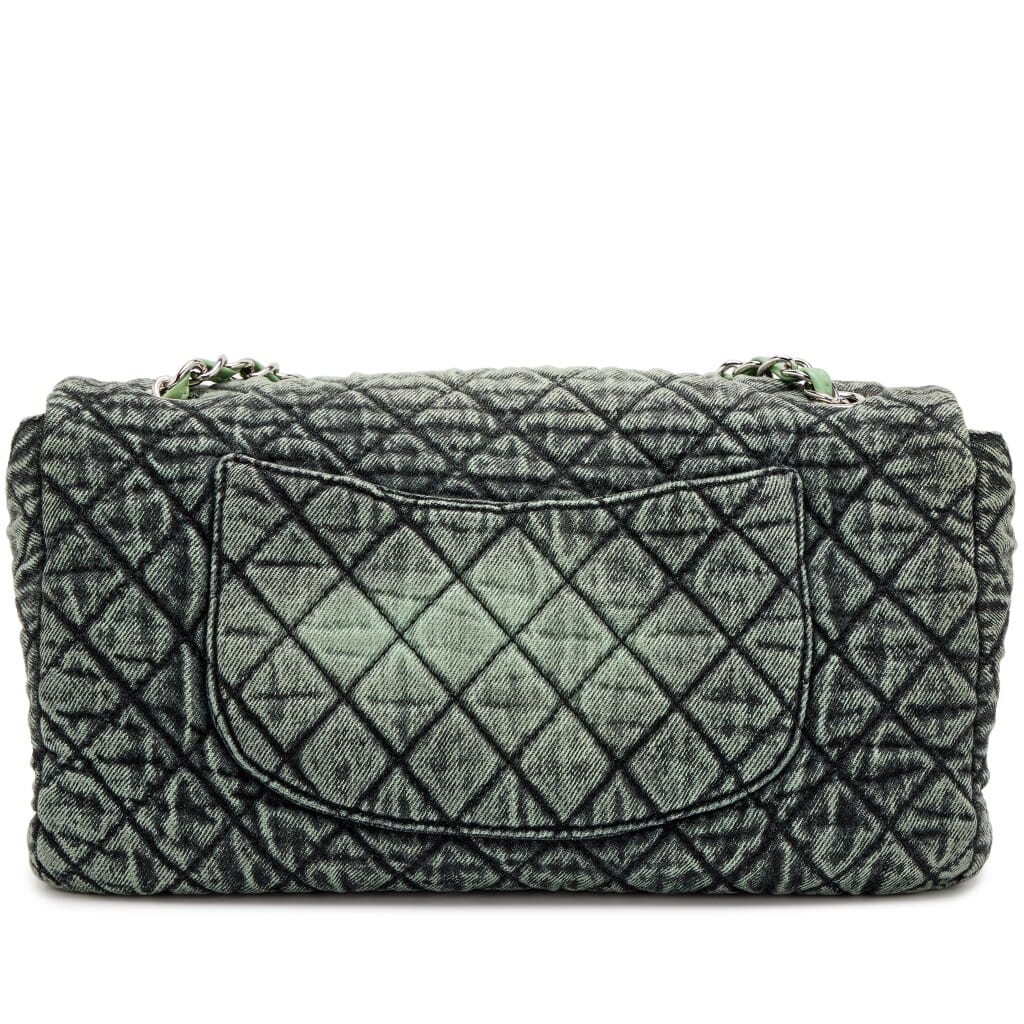 Green and Black Quilted Denim Denimpression Large Flap Bag Silver Hardware, 2020