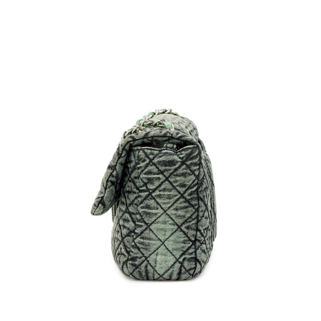 Green and Black Quilted Denim Denimpression Large Flap Bag Silver Hardware, 2020