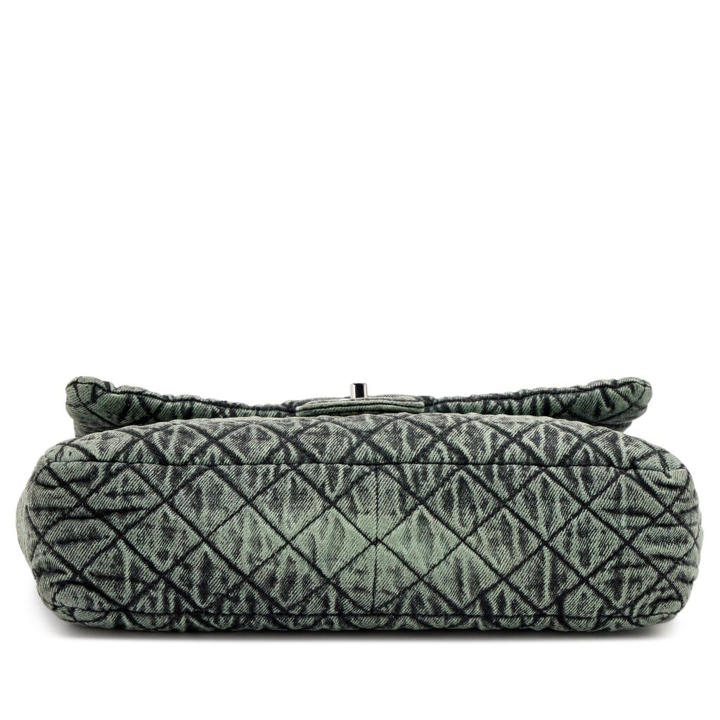 Green and Black Quilted Denim Denimpression Large Flap Bag Silver Hardware, 2020