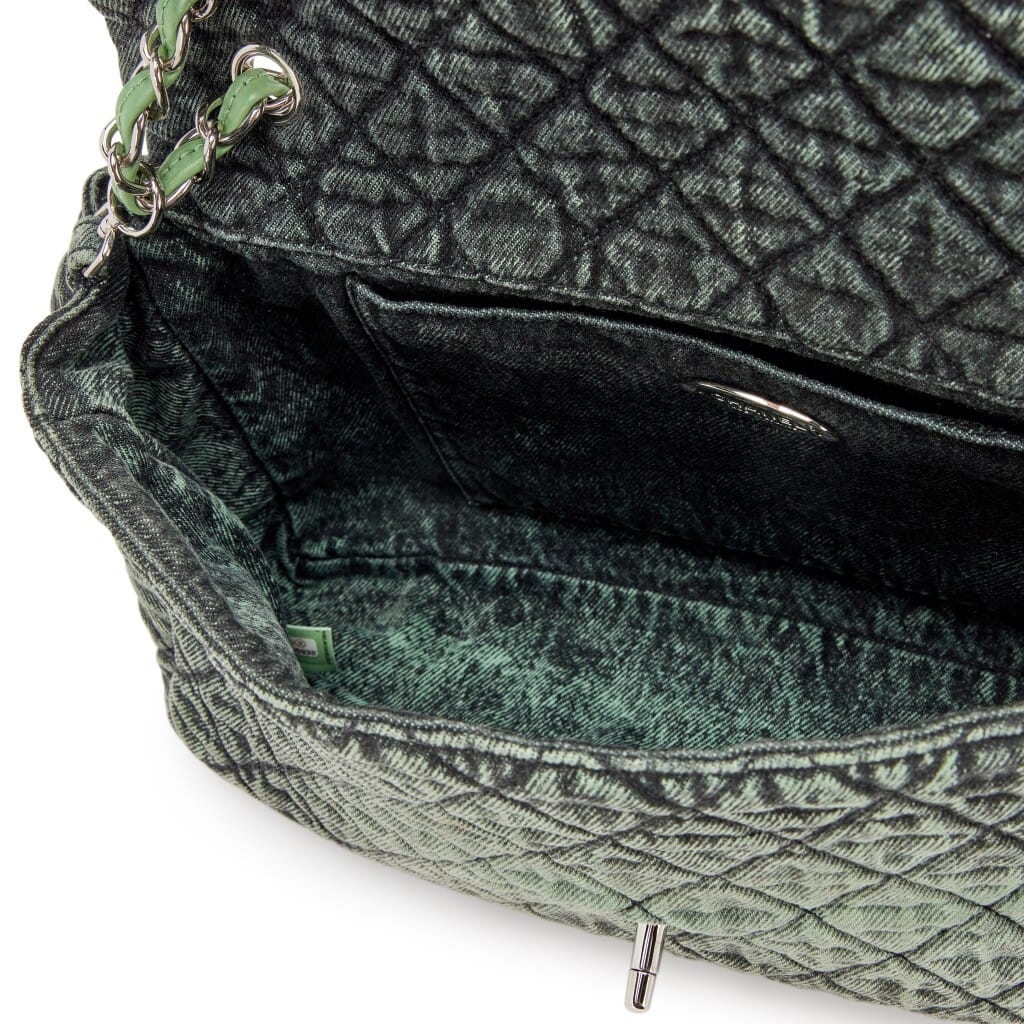 Green and Black Quilted Denim Denimpression Large Flap Bag Silver Hardware, 2020
