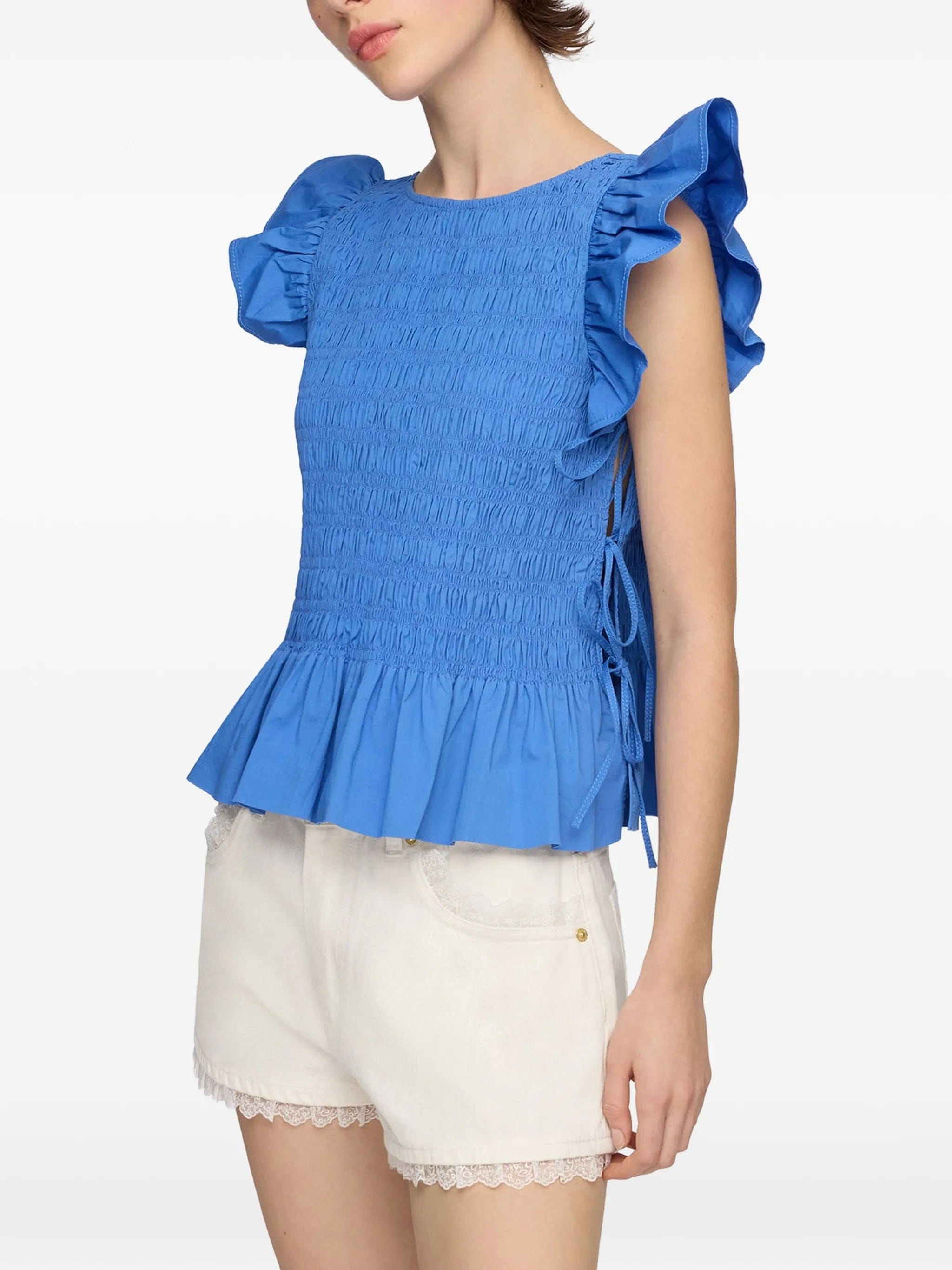 GANNI ruffled - sleeve smocked blouse