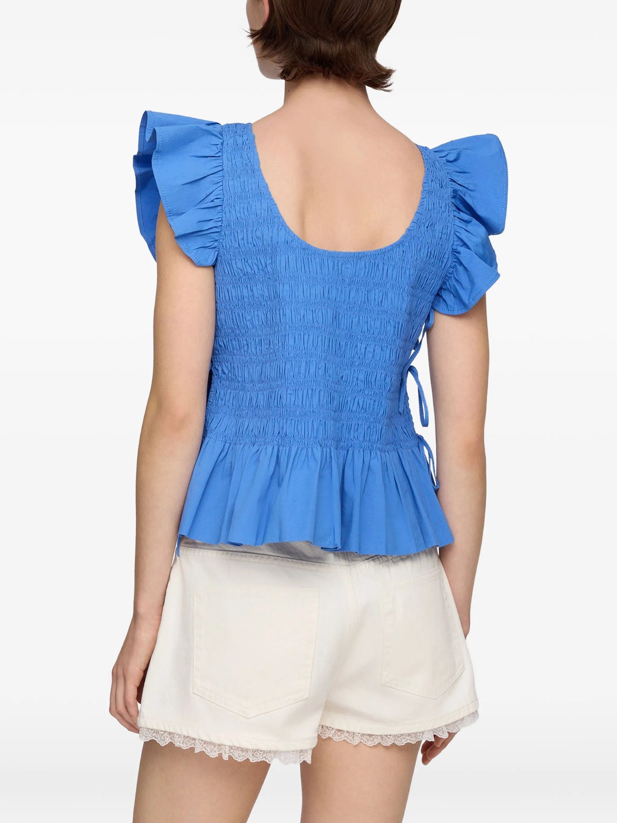 GANNI ruffled - sleeve smocked blouse