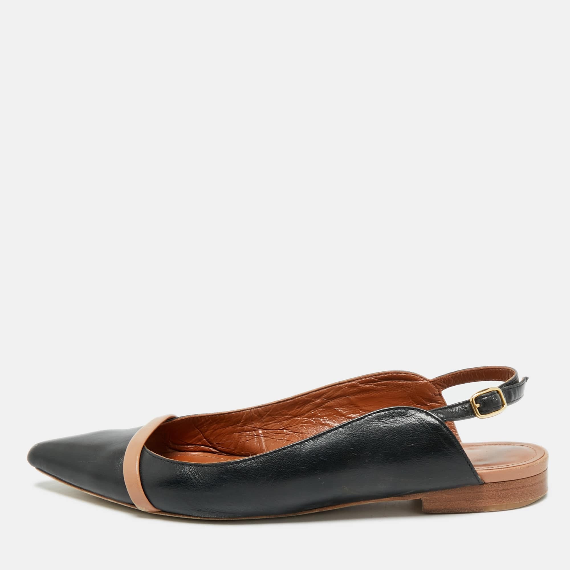 Malone Souliers Marion Luwolt Black/beige Leather Slingback Flats