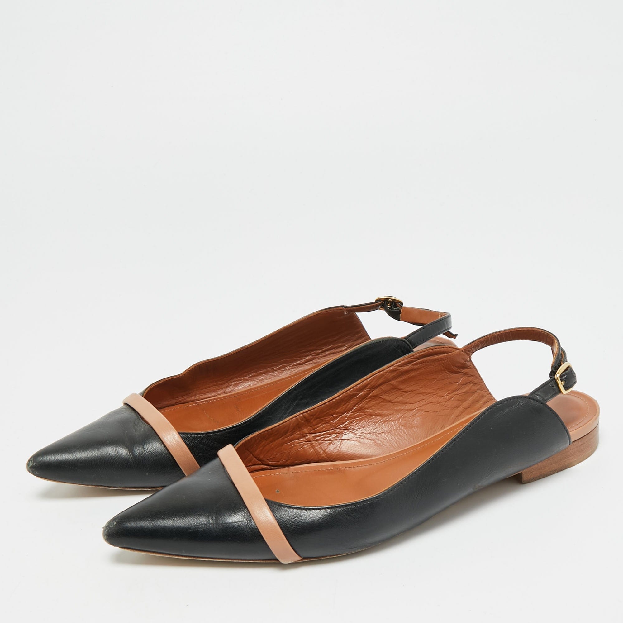 Malone Souliers Marion Luwolt Black/beige Leather Slingback Flats