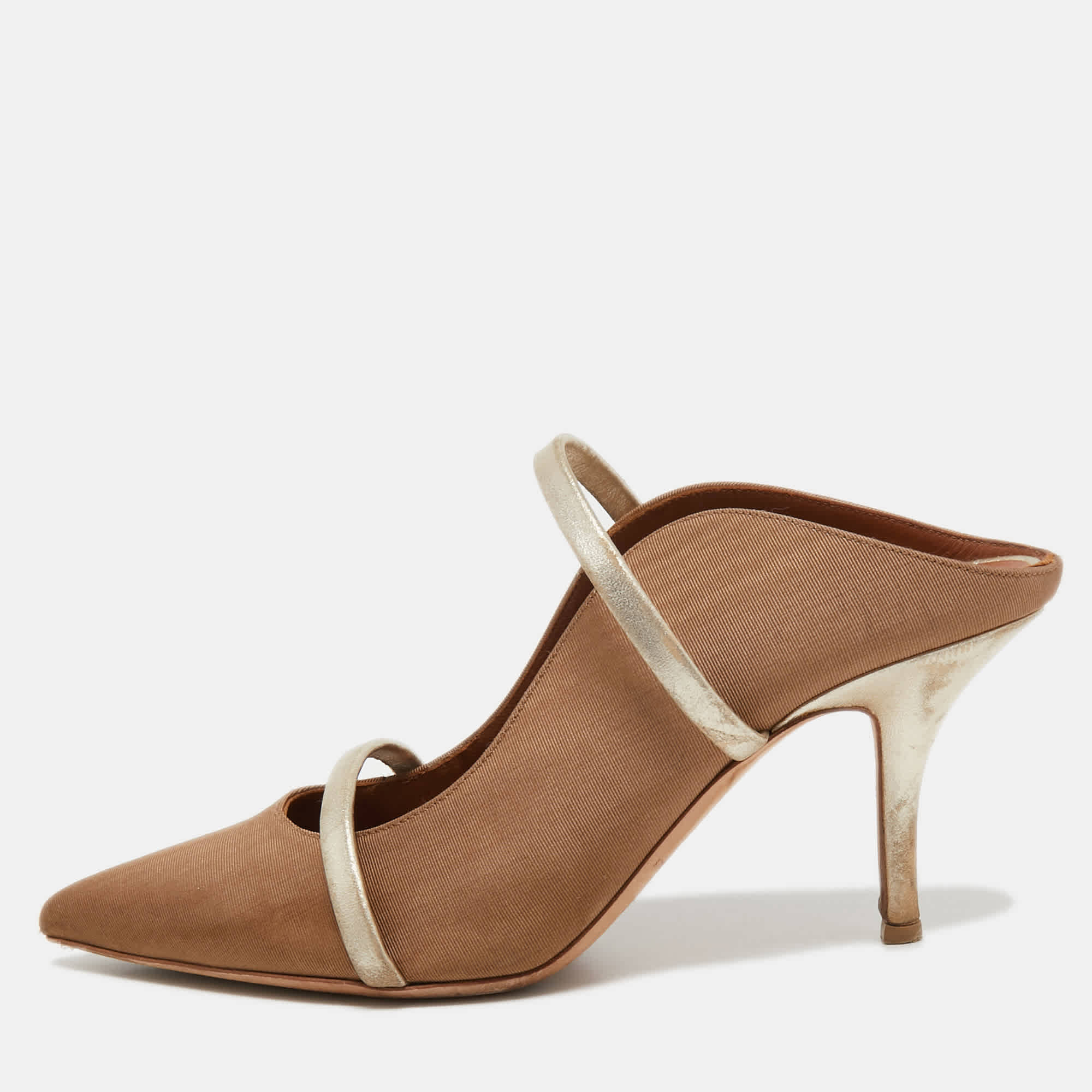 Malone Souliers Brown/gold Fabric And Leather Maureen Mules