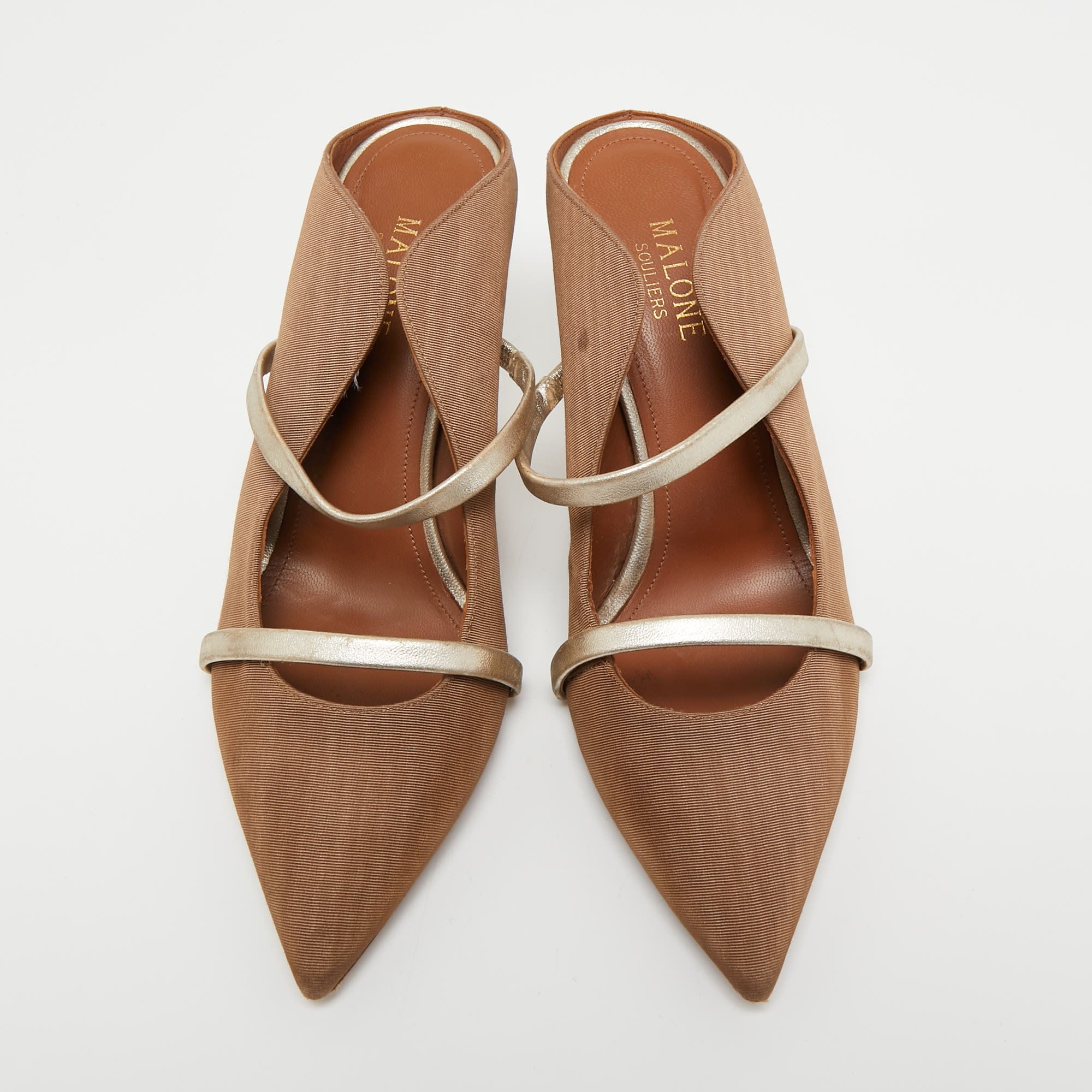 Malone Souliers Brown/gold Fabric And Leather Maureen Mules