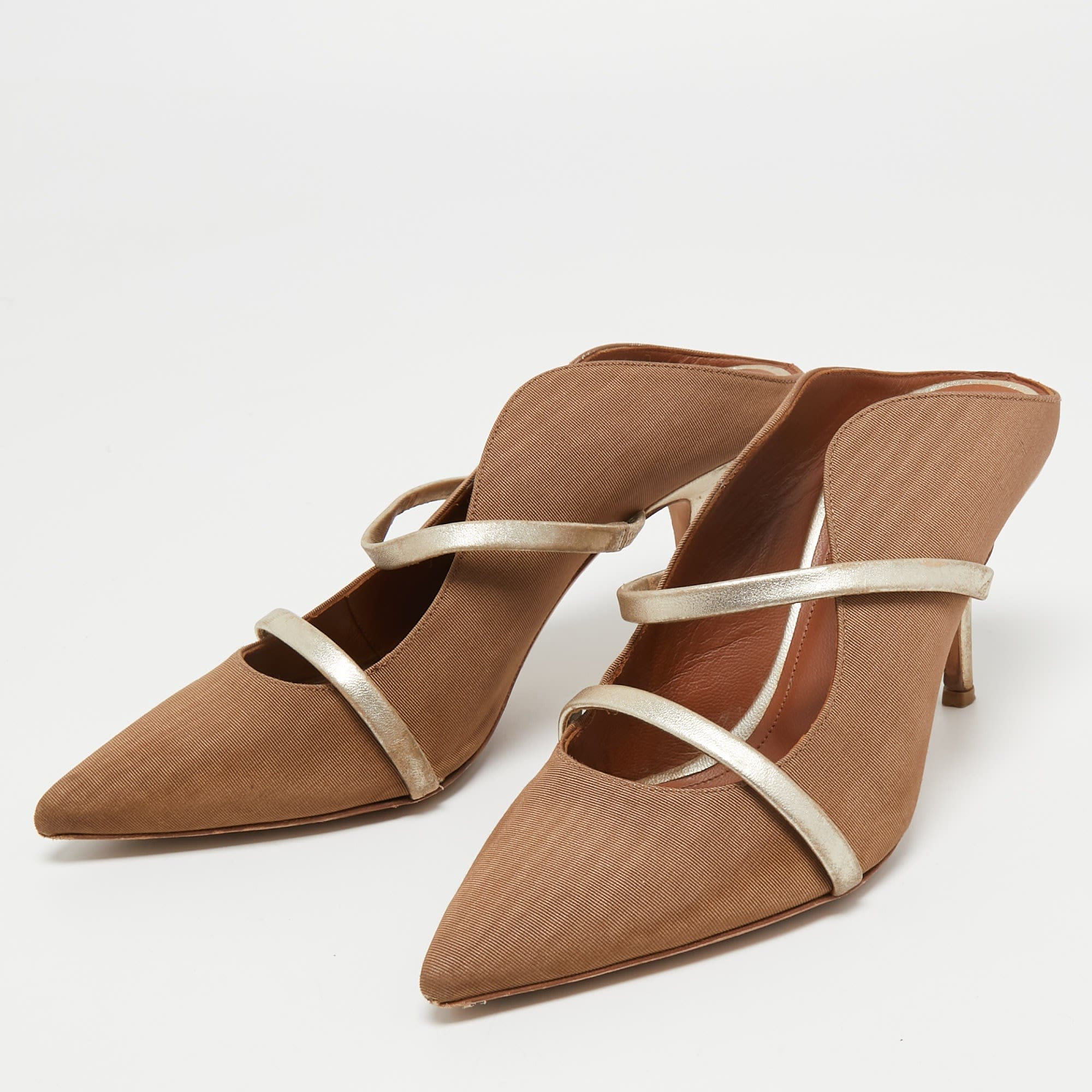 Malone Souliers Brown/gold Fabric And Leather Maureen Mules