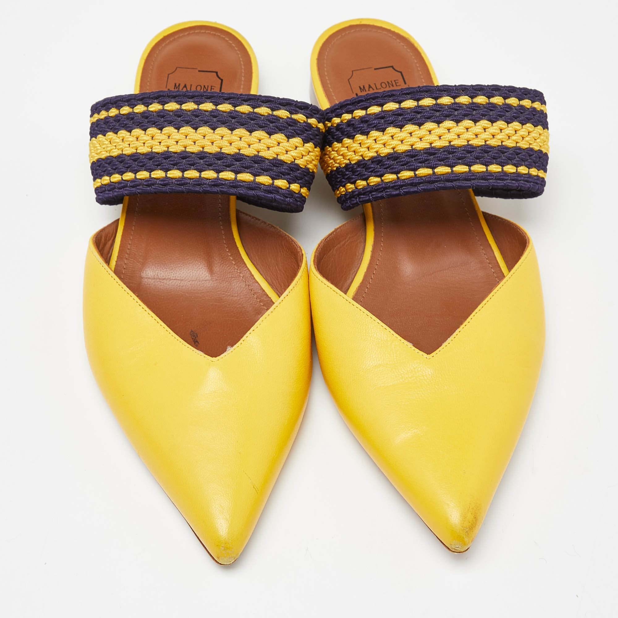 Malone Souliers Yellow Leather And Fabric Maisie Flat Mules