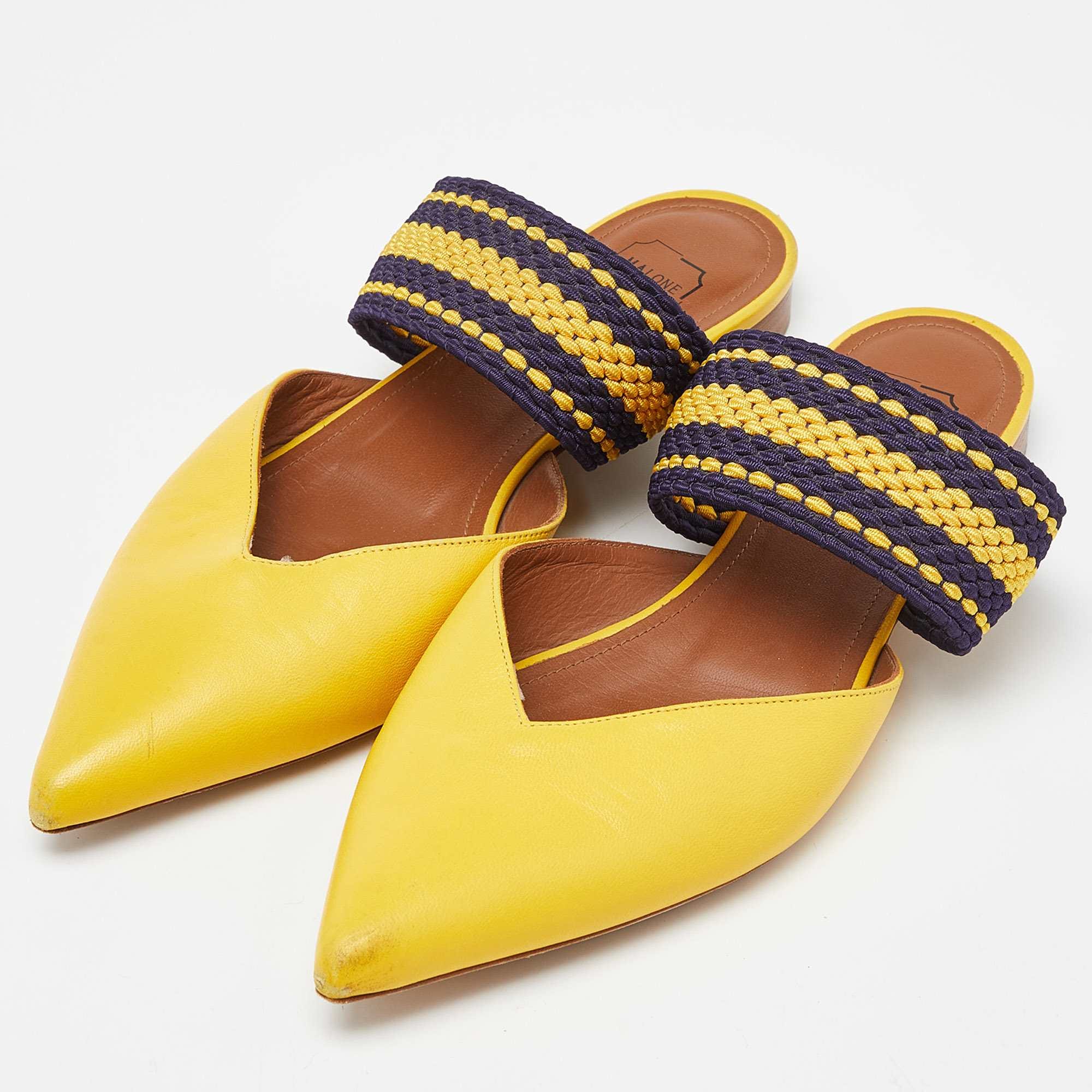 Malone Souliers Yellow Leather And Fabric Maisie Flat Mules