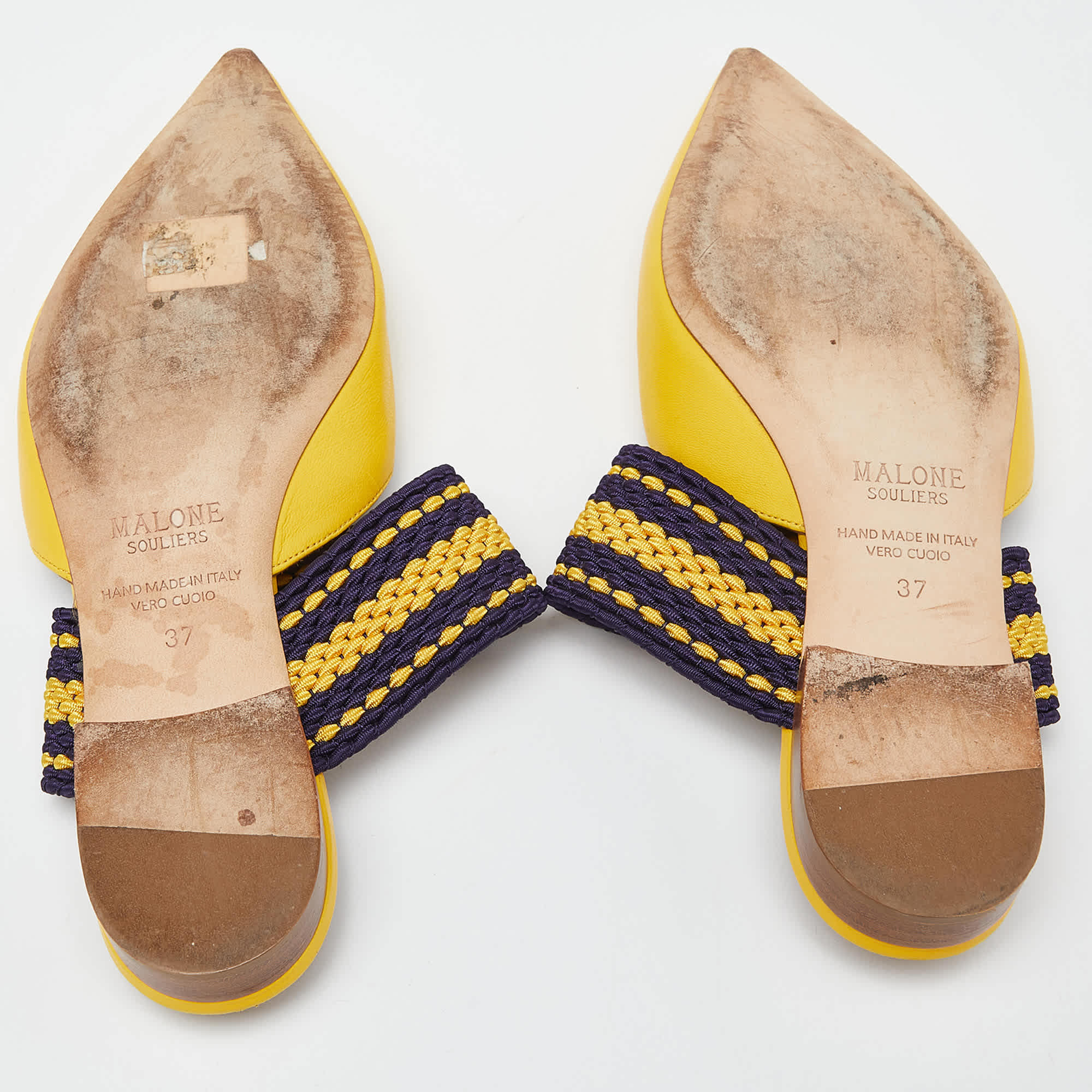 Malone Souliers Yellow Leather And Fabric Maisie Flat Mules