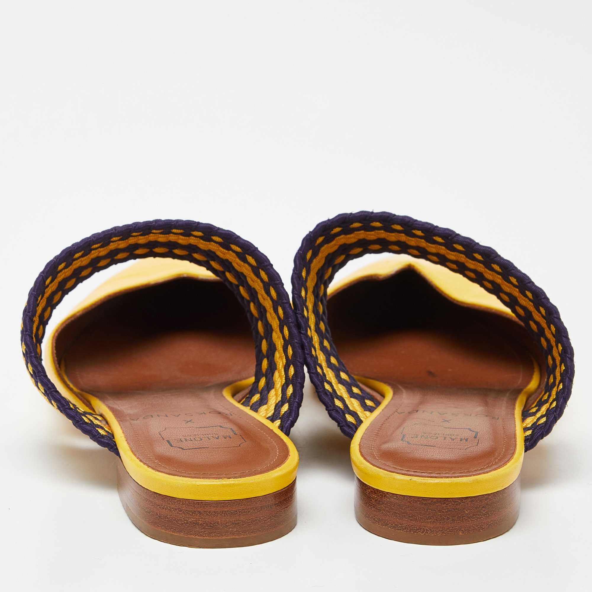 Malone Souliers Yellow Leather And Fabric Maisie Flat Mules