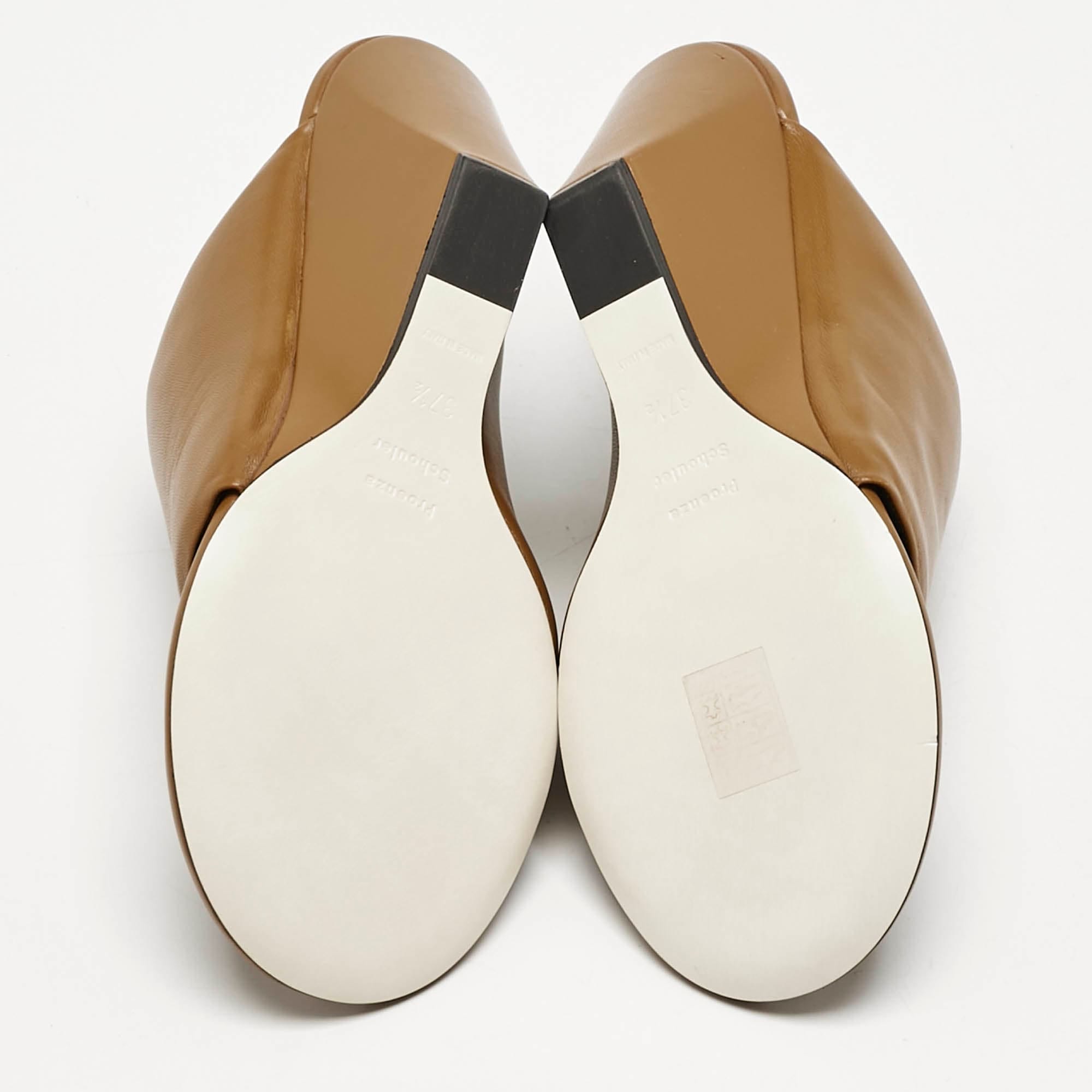 Proenza Schouler Brown Leather Slant Wedge Tong Sandals